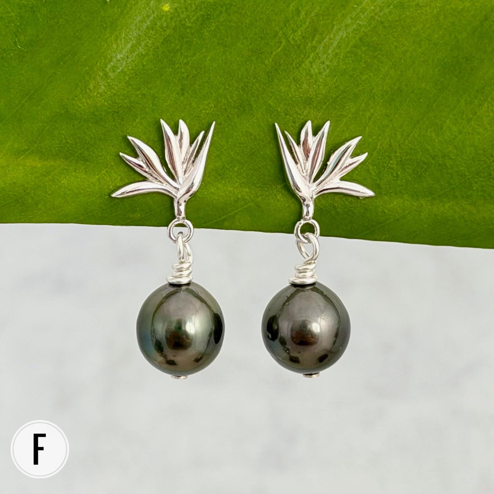 Tahitian Pearl Earrings • Bird of Paradise Studs • Hawaiian Jewelry Gift • Sterling silver