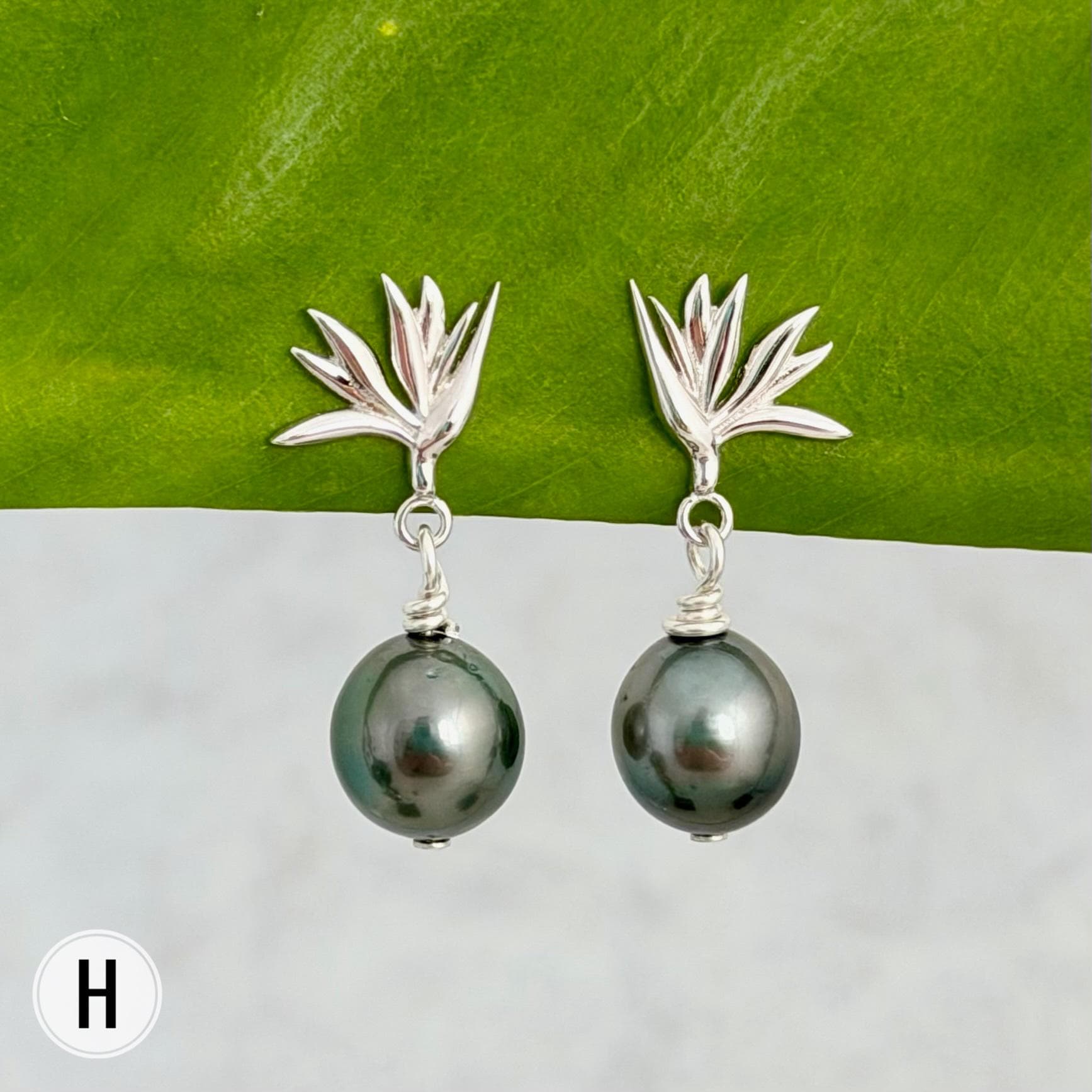 Tahitian Pearl Earrings • Bird of Paradise Studs • Hawaiian Jewelry Gift • Sterling silver