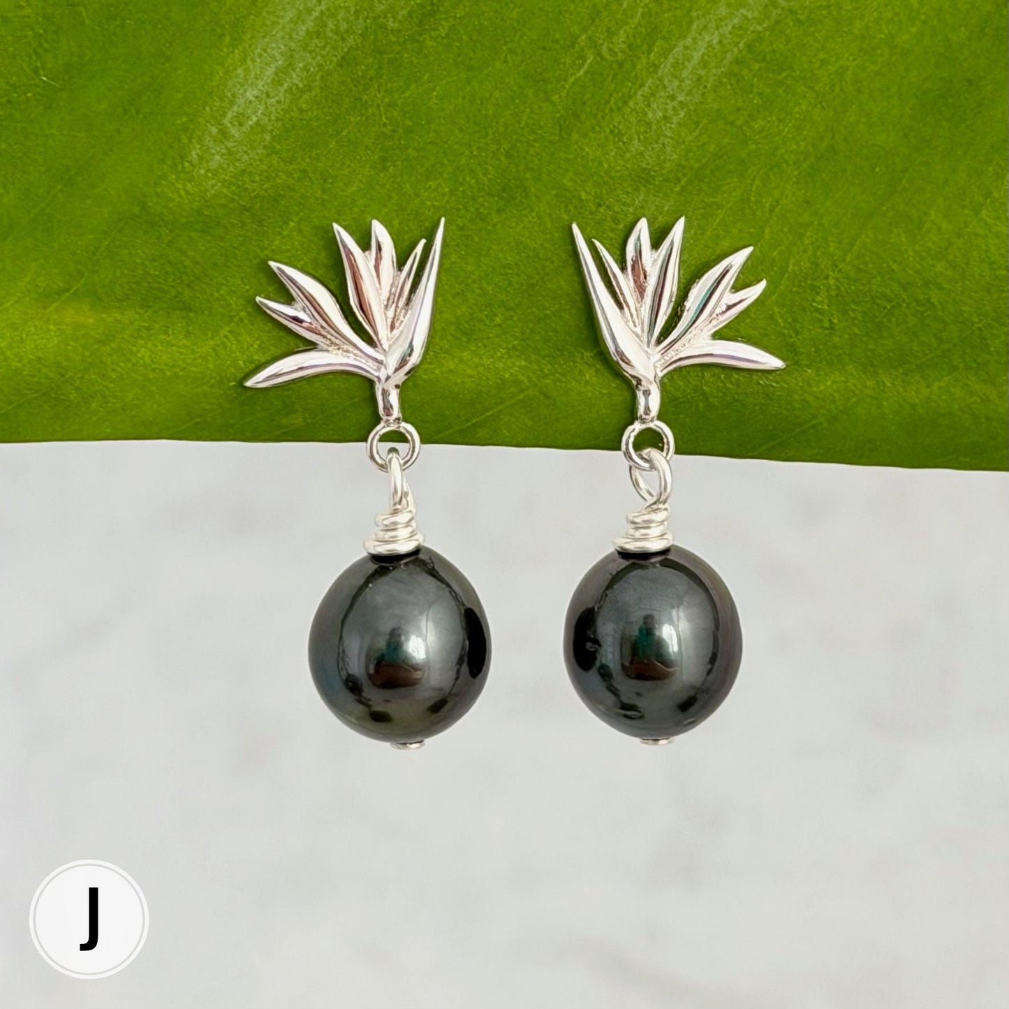 Tahitian Pearl Earrings • Bird of Paradise Studs • Hawaiian Jewelry Gift • Sterling silver