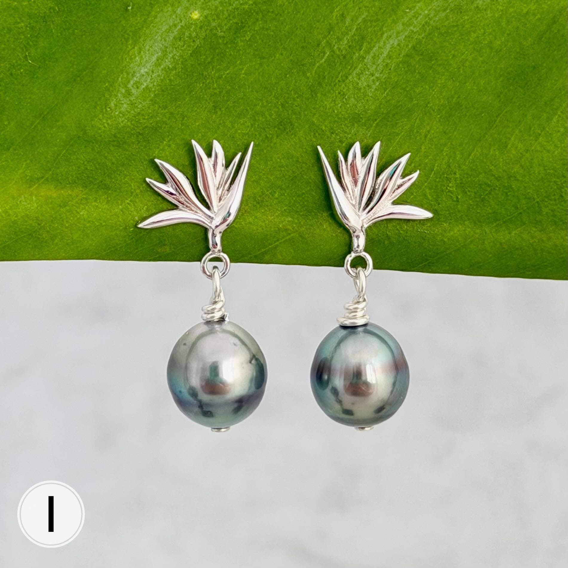 Tahitian Pearl Earrings • Bird of Paradise Studs • Hawaiian Jewelry Gift • Sterling silver