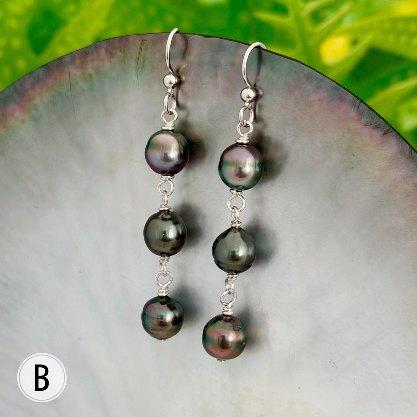 Tahitian Pearl Earrings • Triple Drop Dangle • Sterling silver Jewelry