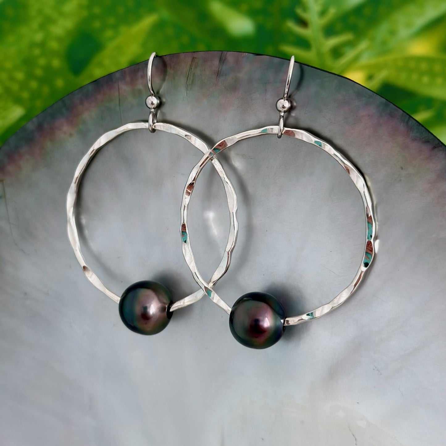Tahitian Pearl Hoop Earrings • Sterling silver jewelry