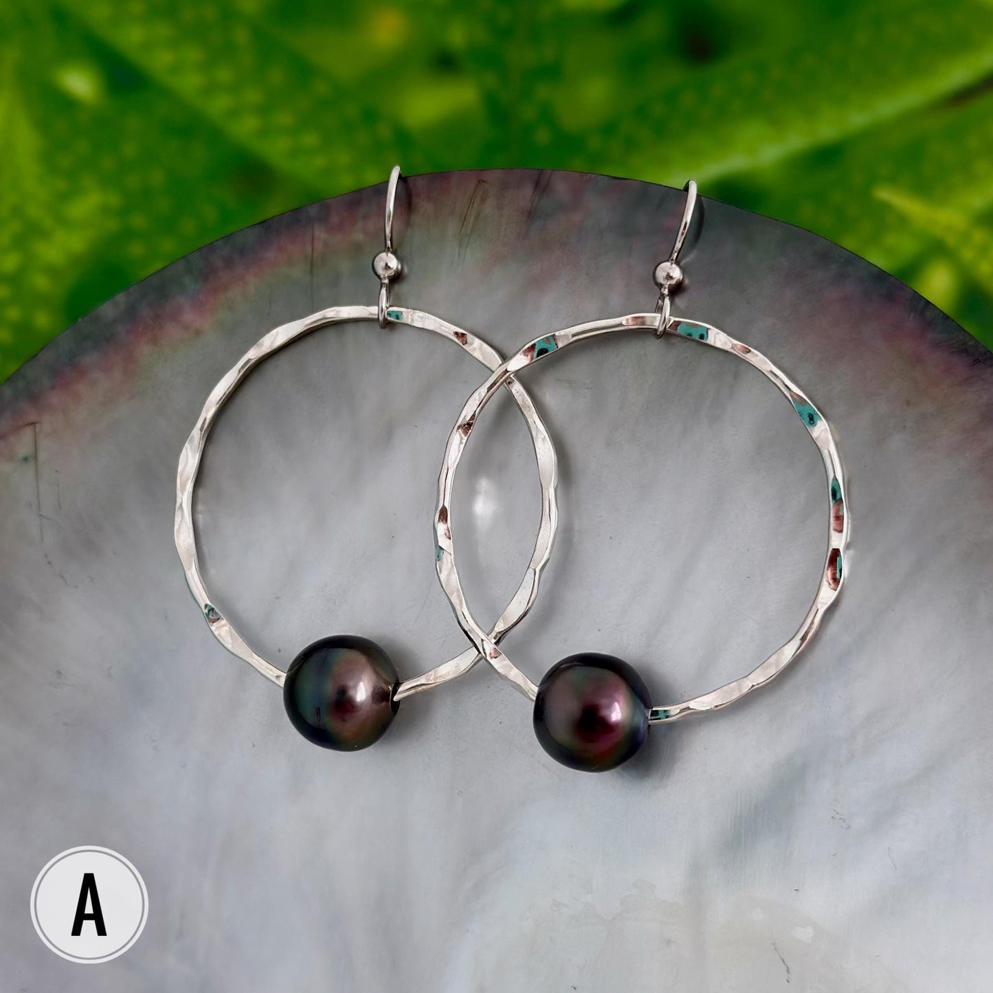 Tahitian Pearl Hoop Earrings • Sterling silver jewelry