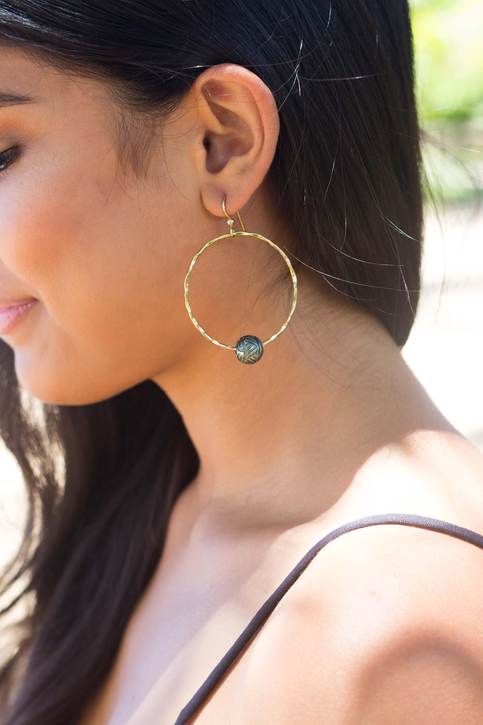 Tahitian Pearl Hoop Earrings • Sterling silver jewelry