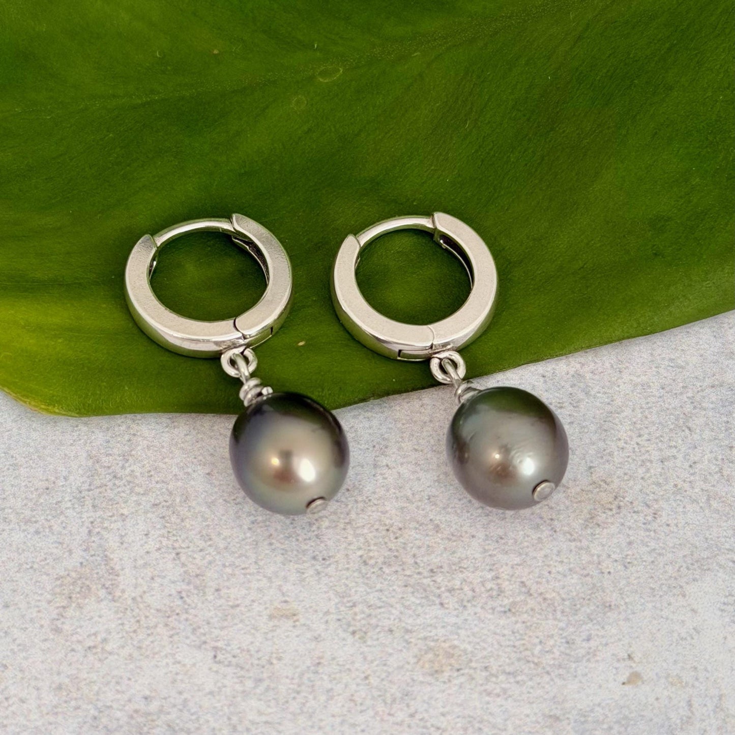 Tahitian pearl huggies in sterling silver