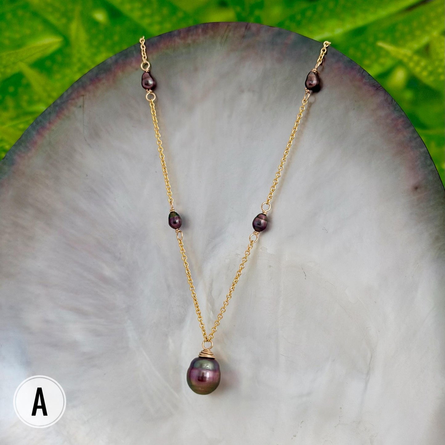 Tahitian pearl necklace — Keshi jewelry • Gold filled