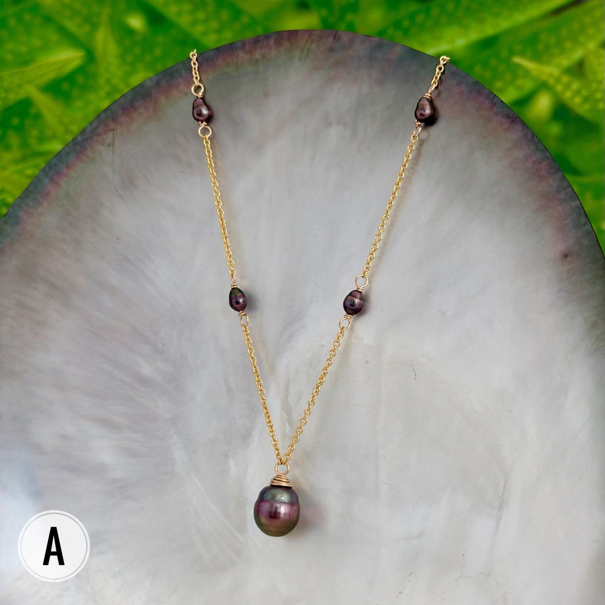 Tahitian pearl necklace — Keshi jewelry • Gold filled