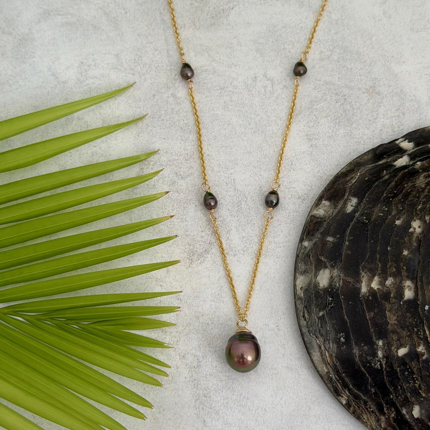 Tahitian pearl necklace — Keshi jewelry • Gold filled