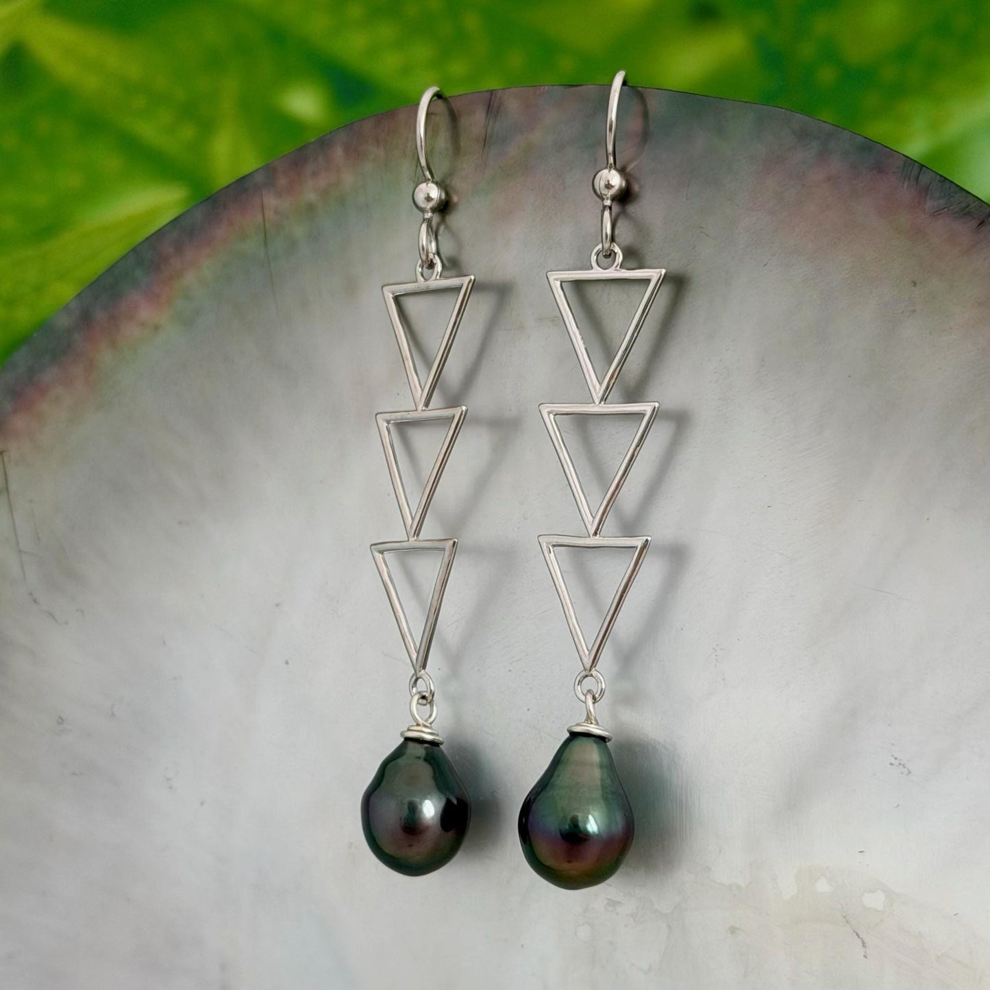 DOORBUSTER Triangle Tahitian Pearl Earrings • Triple dangle jewelry