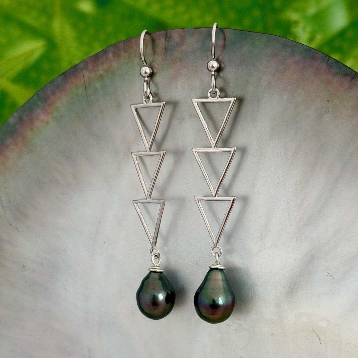 DOORBUSTER Triangle Tahitian Pearl Earrings • Triple dangle jewelry