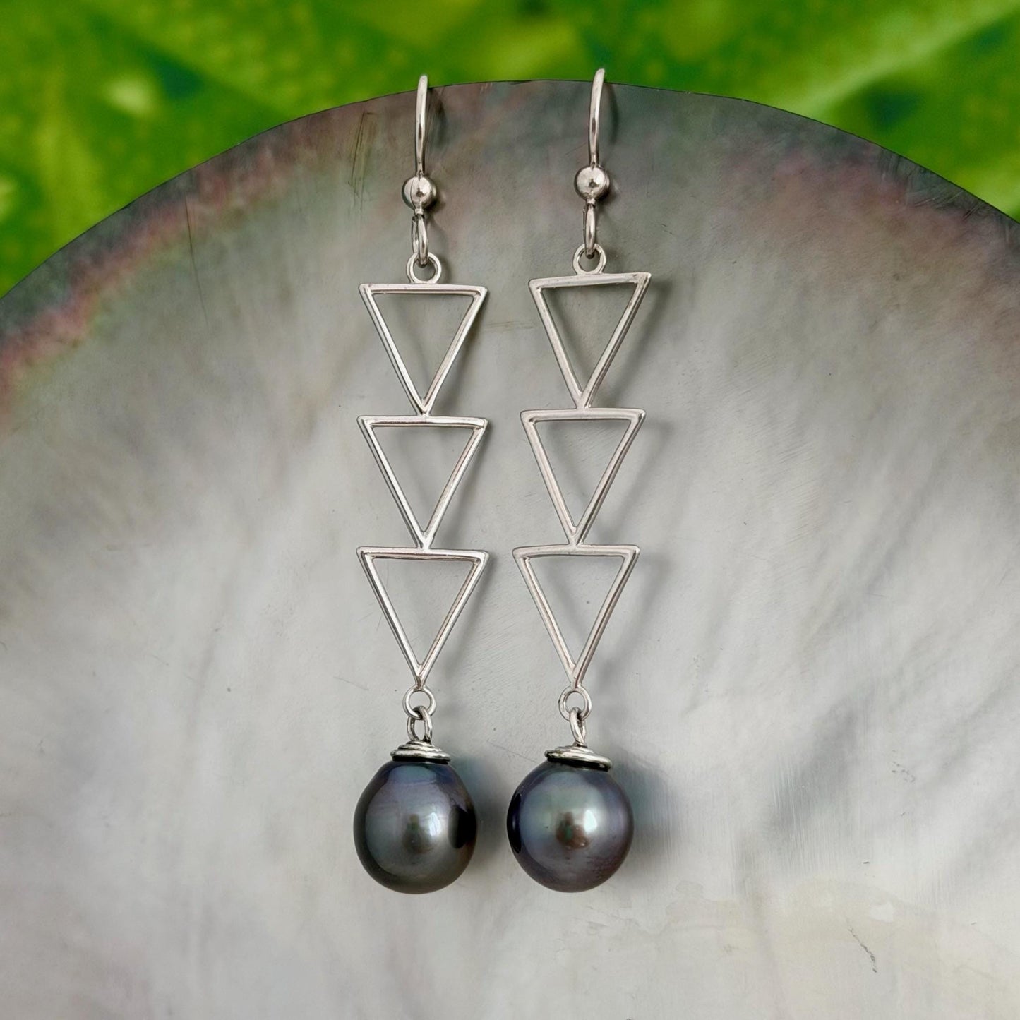DOORBUSTER Triangle Tahitian Pearl Earrings • Triple dangle jewelry