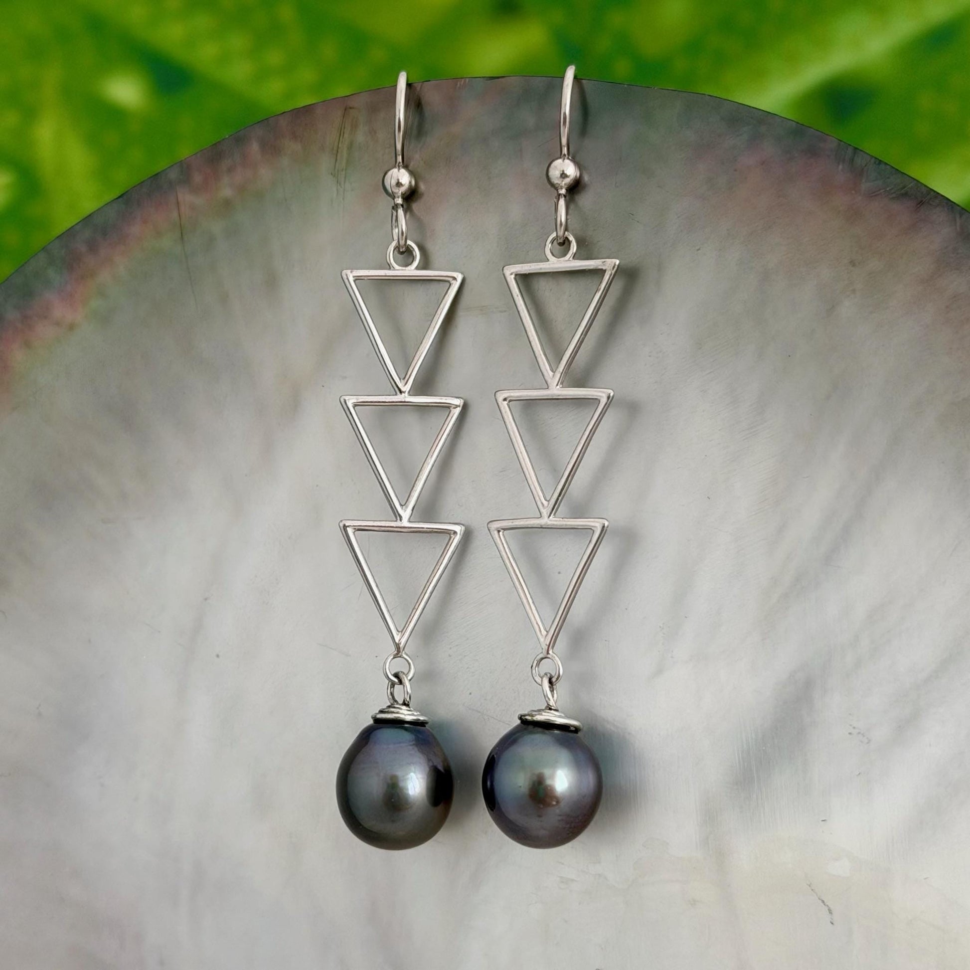 DOORBUSTER Triangle Tahitian Pearl Earrings • Triple dangle jewelry