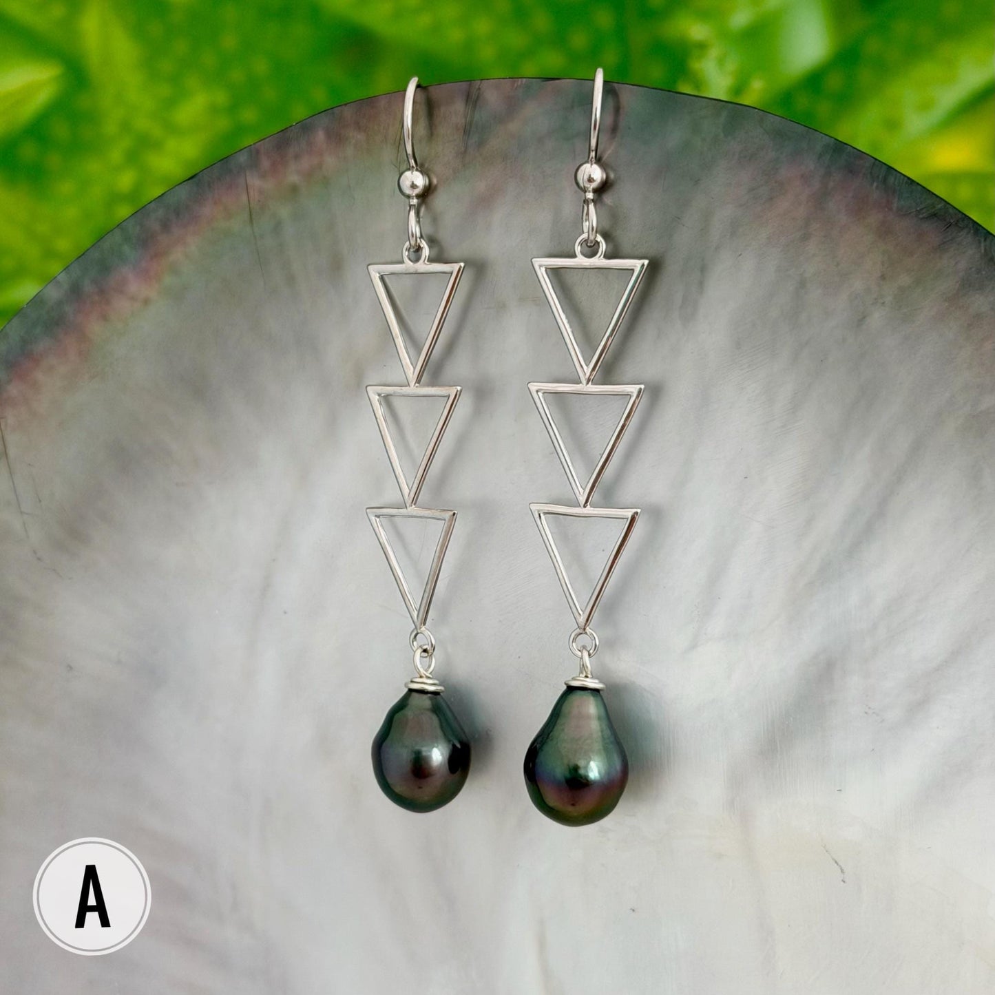 DOORBUSTER Triangle Tahitian Pearl Earrings • Triple dangle jewelry