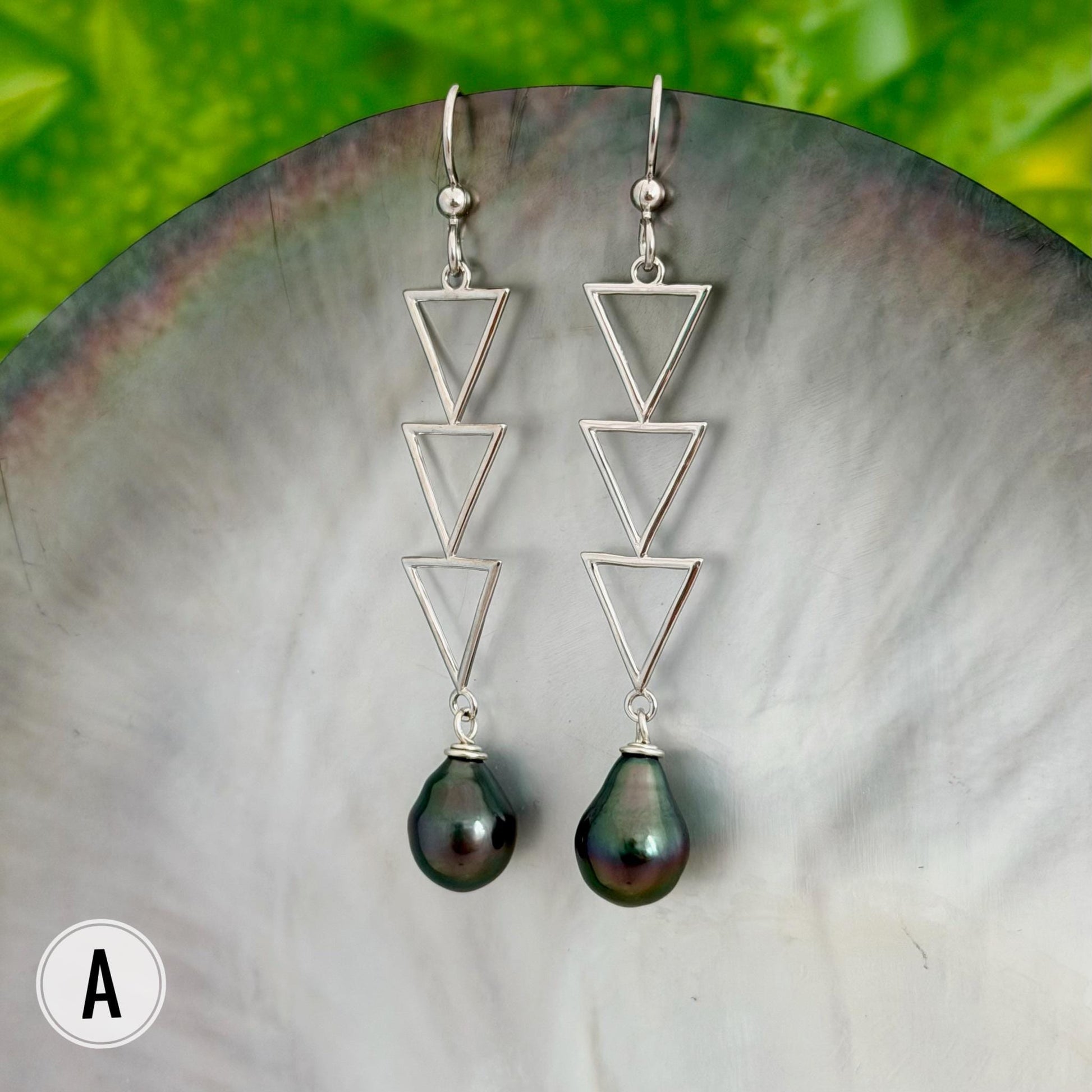 DOORBUSTER Triangle Tahitian Pearl Earrings • Triple dangle jewelry