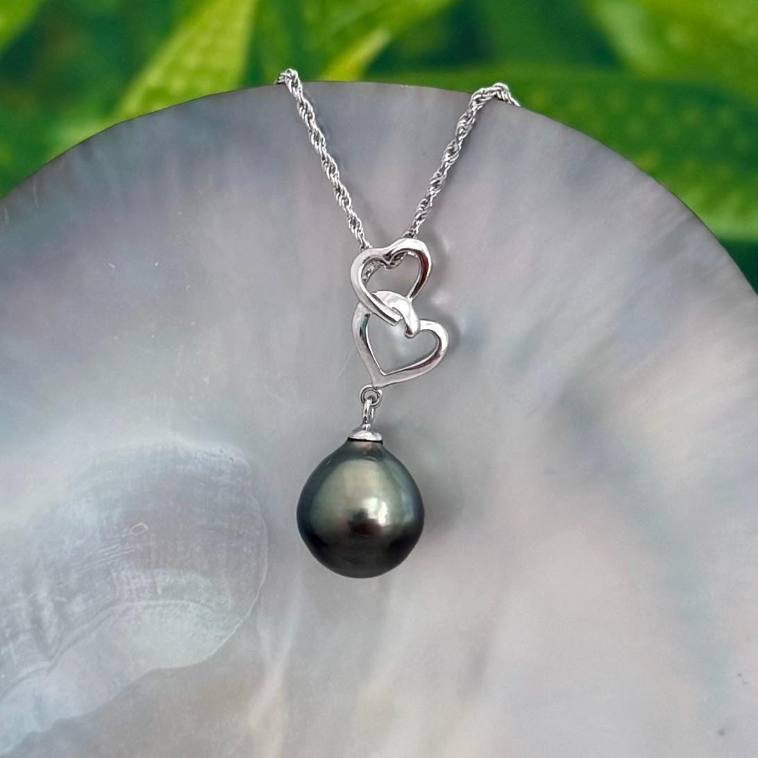 Tahitian Pearl Heart Necklace: Sterling silver pendant