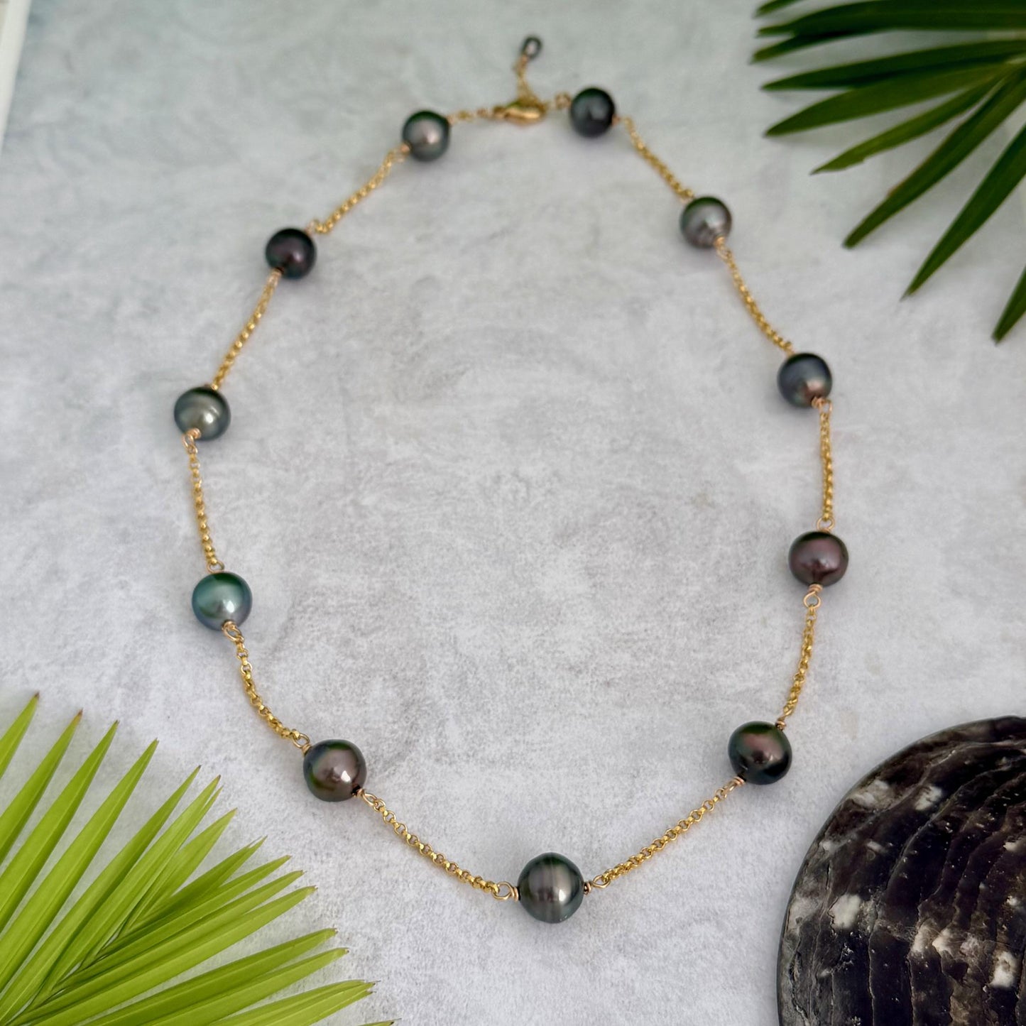 Tahitian Pearl choker Necklace • Gold filled link chain