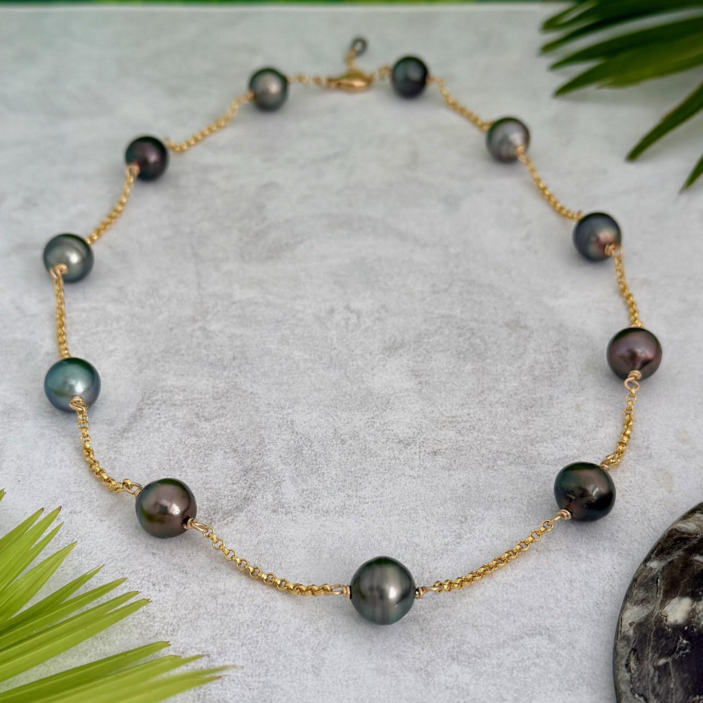Tahitian Pearl choker Necklace • Gold filled link chain