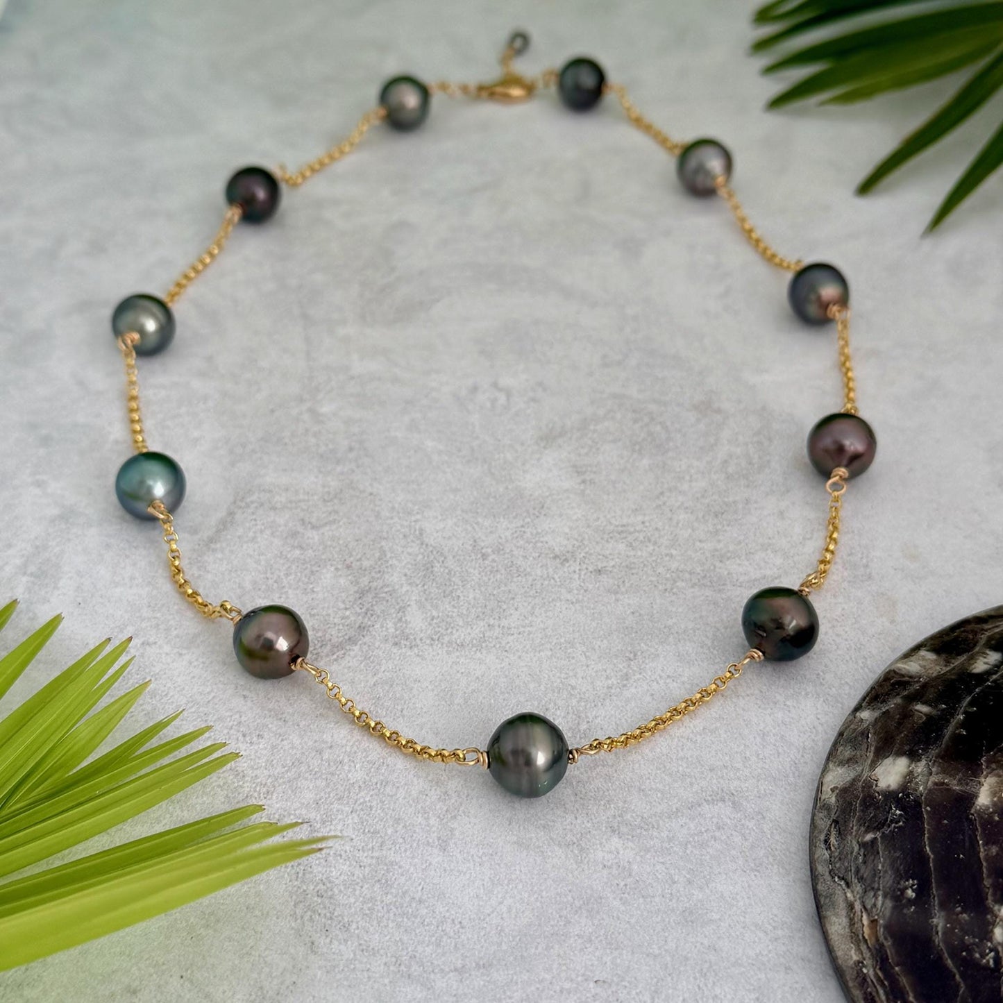 Tahitian Pearl choker Necklace • Gold filled link chain