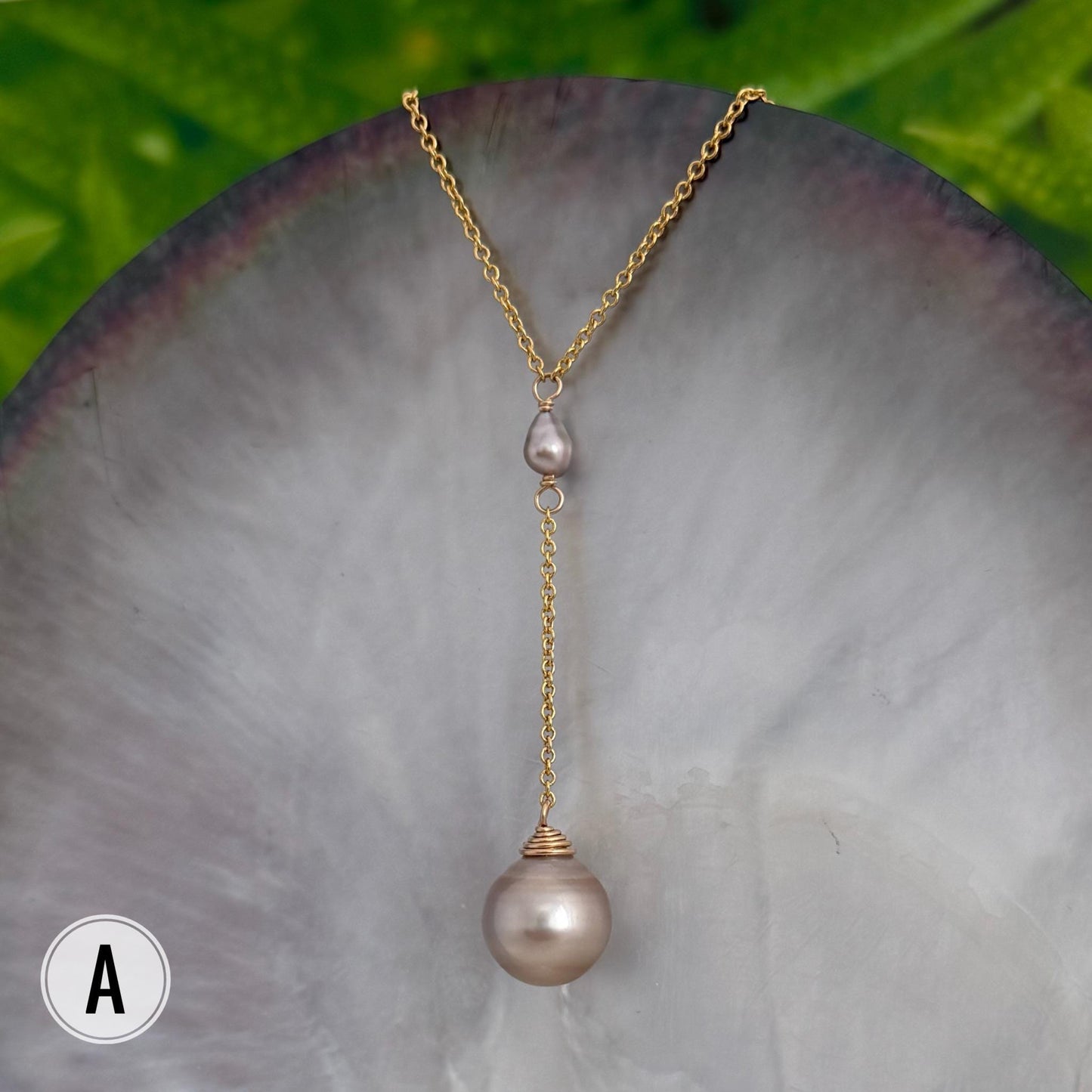 Tahitian pearl necklace — Keshi jewelry • Gold filled chain