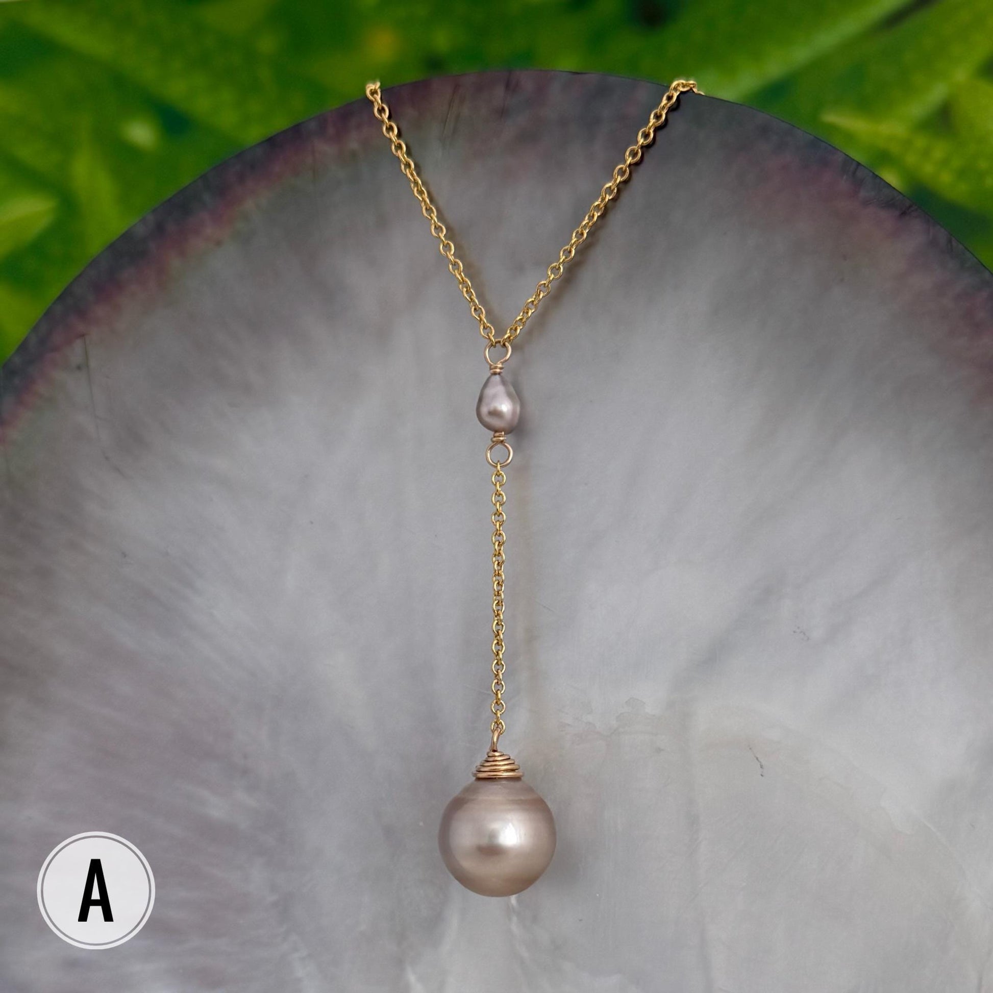 Tahitian pearl necklace — Keshi jewelry • Gold filled chain