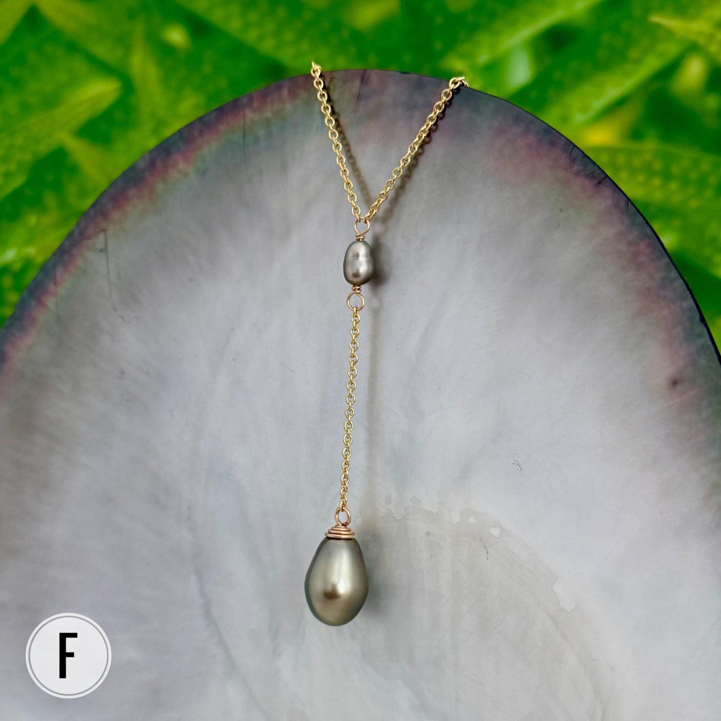 Tahitian pearl necklace — Keshi jewelry • Gold filled chain