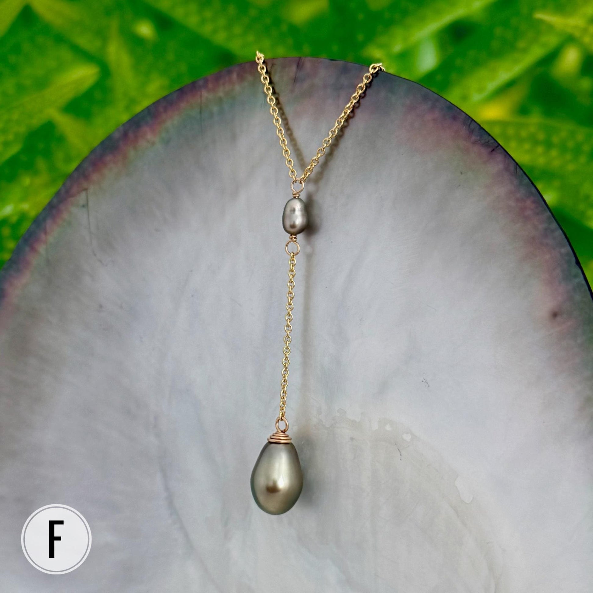 Tahitian pearl necklace — Keshi jewelry • Gold filled chain