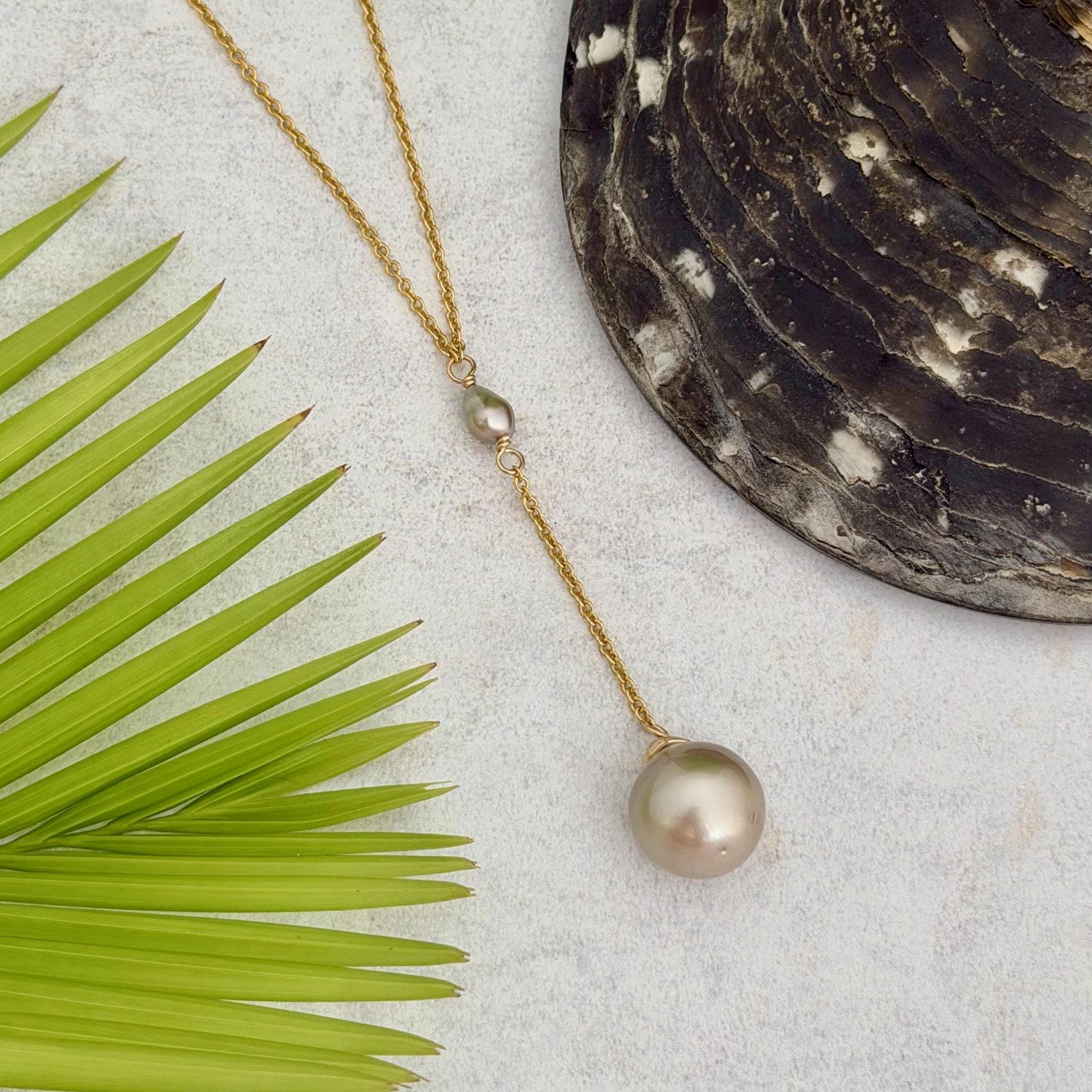 Tahitian pearl necklace — Keshi jewelry • Gold filled chain