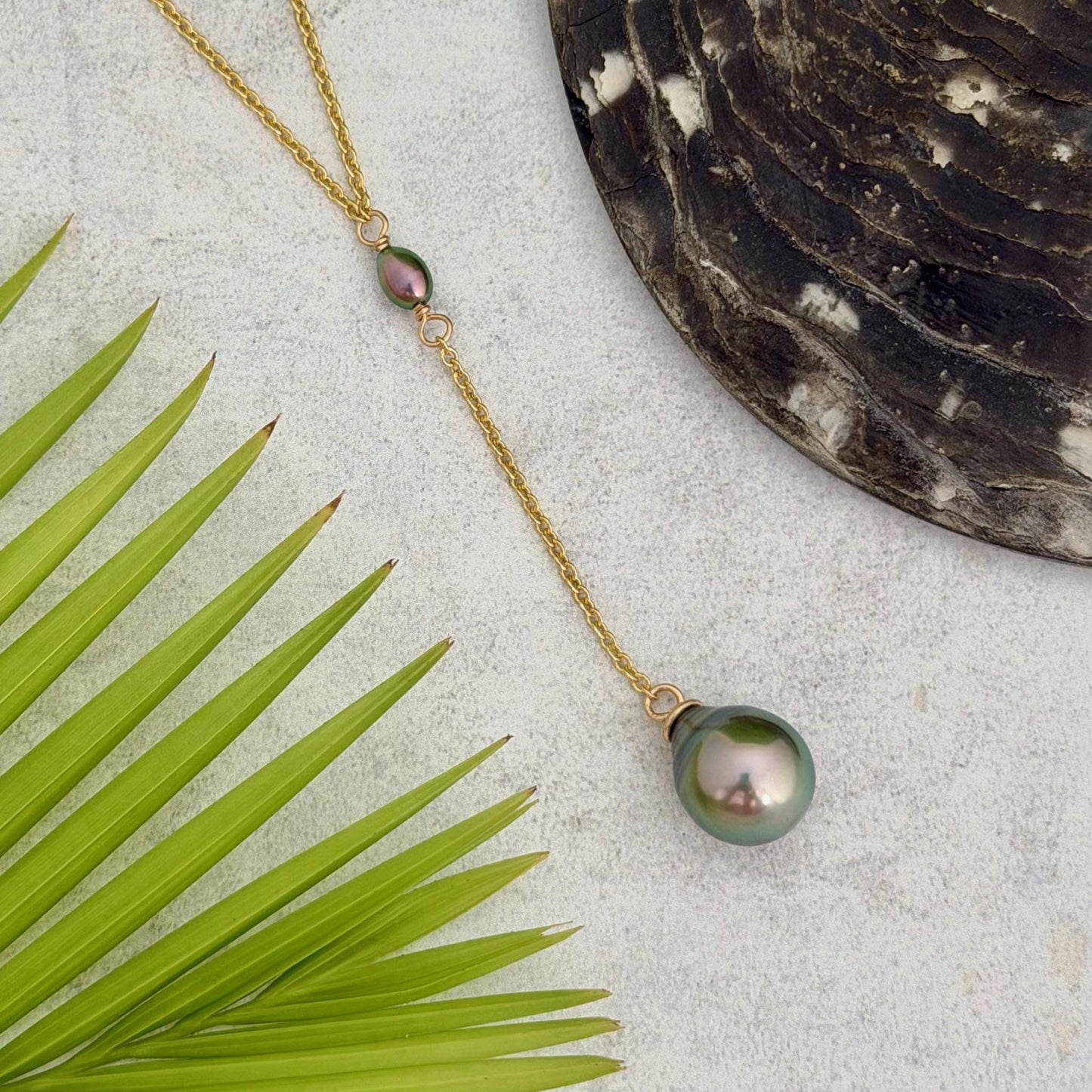 Tahitian pearl necklace — Keshi jewelry • Gold filled chain