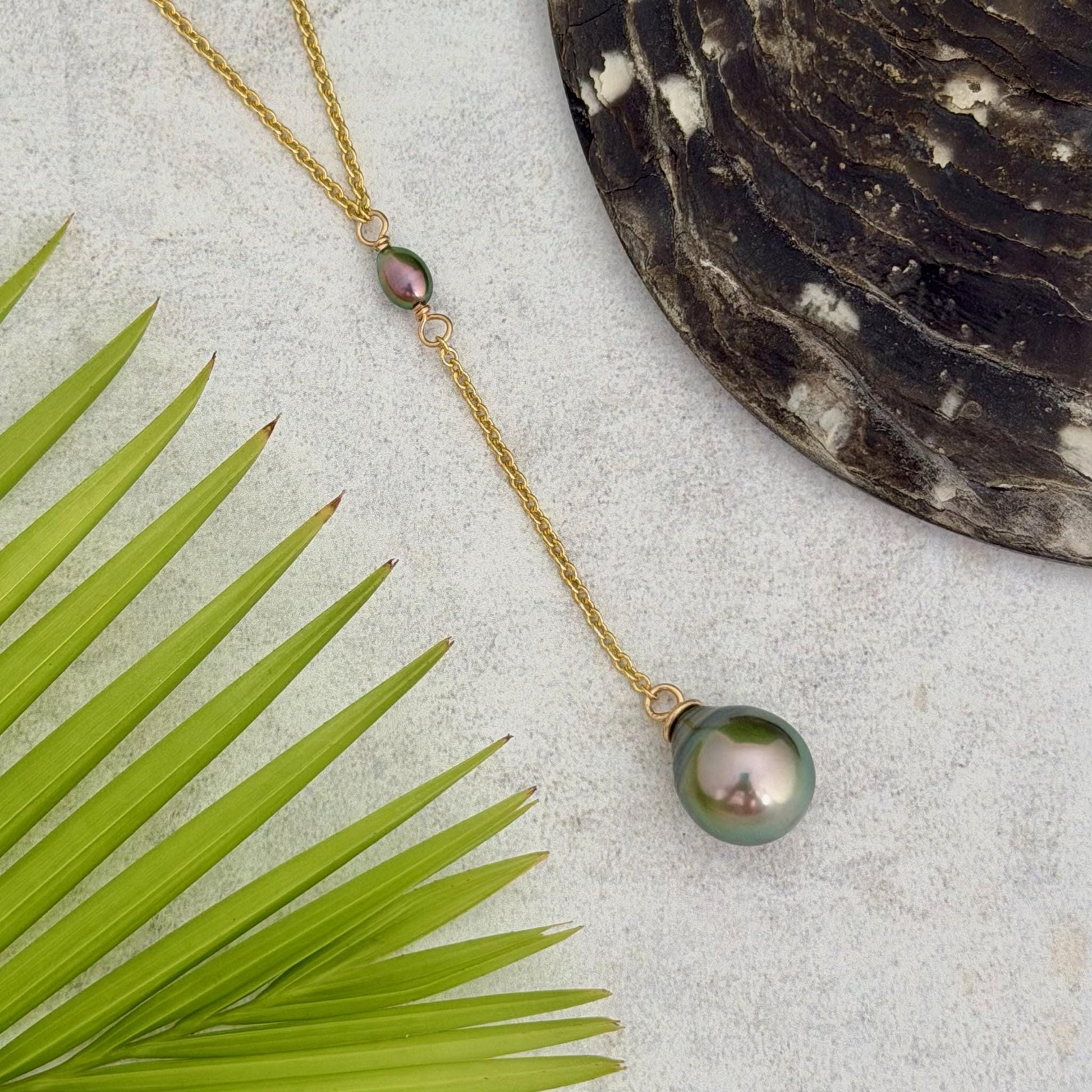 Tahitian pearl necklace — Keshi jewelry • Gold filled chain