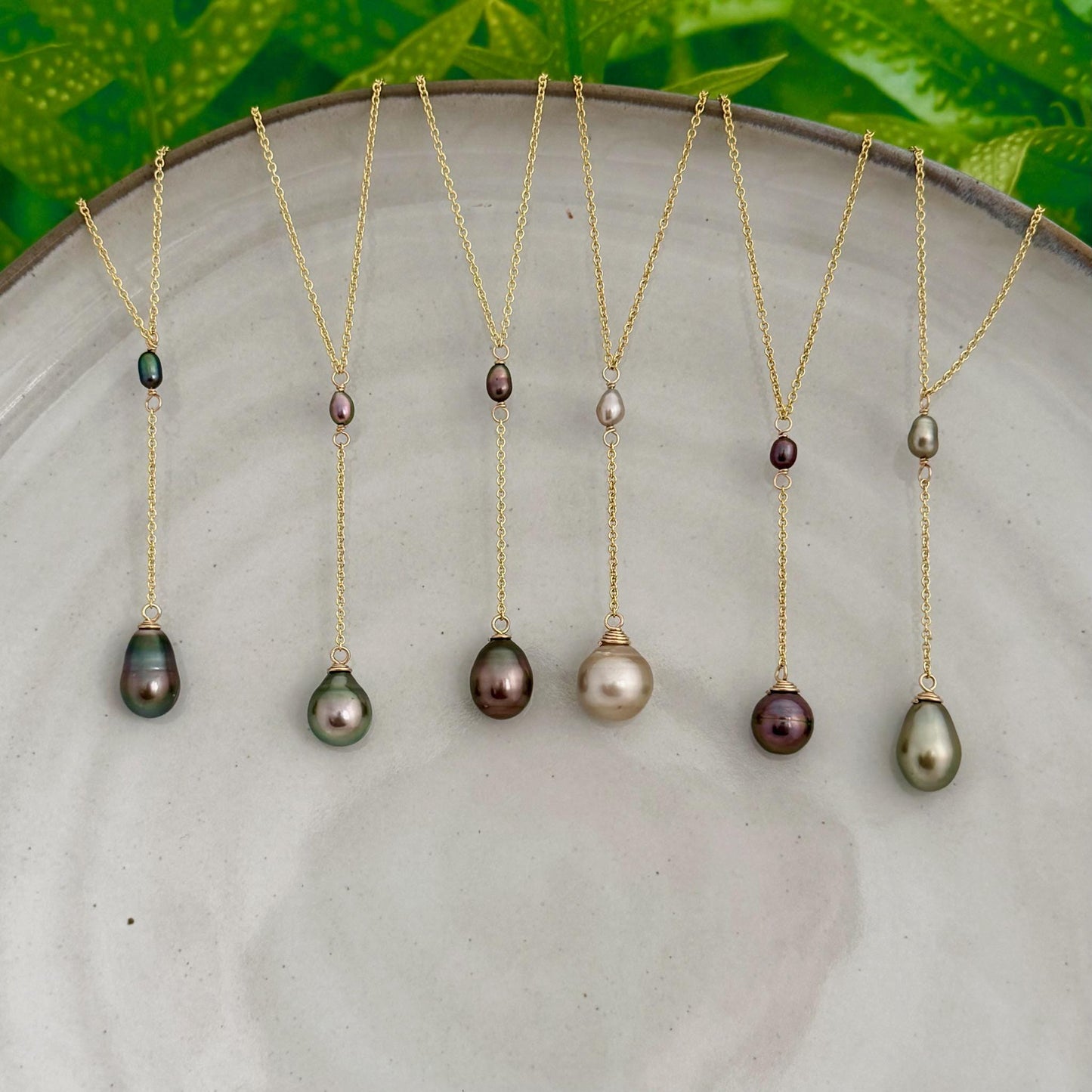 Tahitian pearl necklace — Keshi jewelry • Gold filled chain