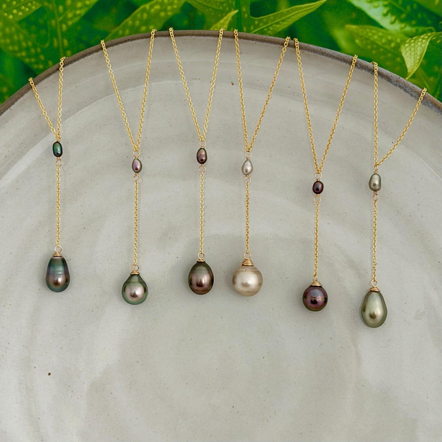 Tahitian pearl necklace — Keshi jewelry • Gold filled chain