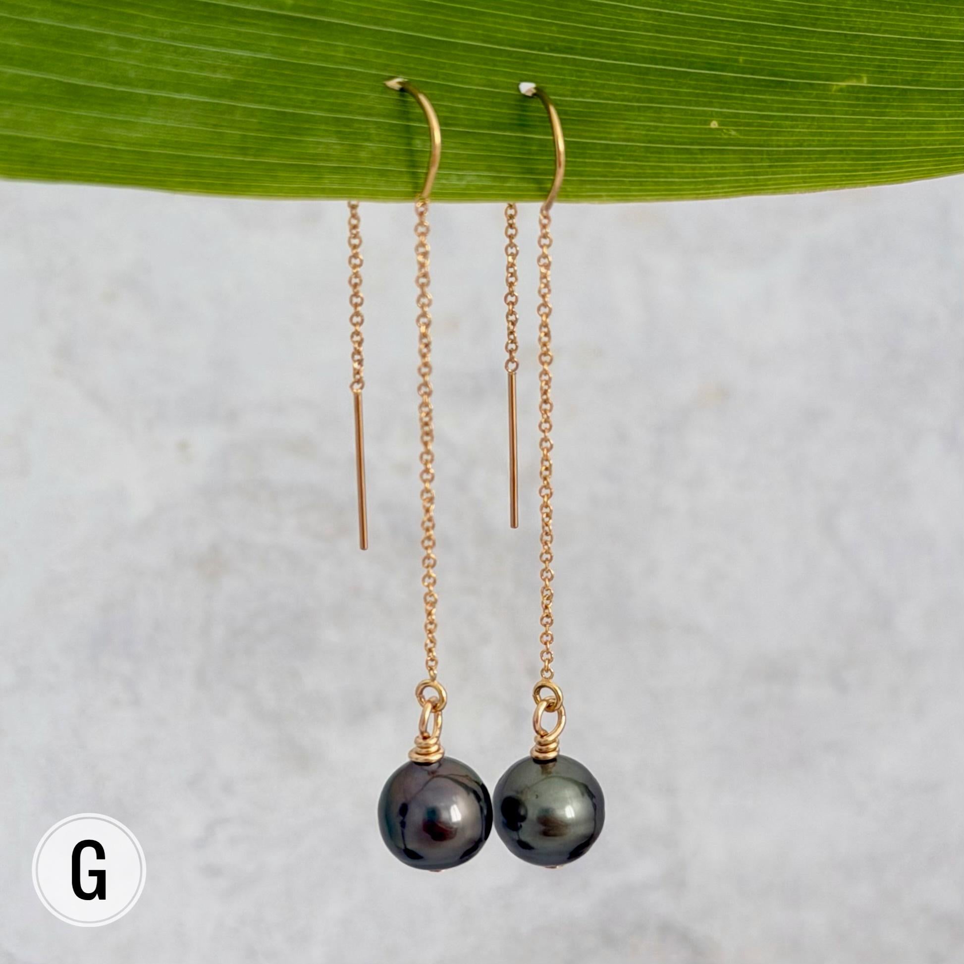 Tahitian Pearl Threader Earrings: 14k Gold Filled Dangle Jewelry