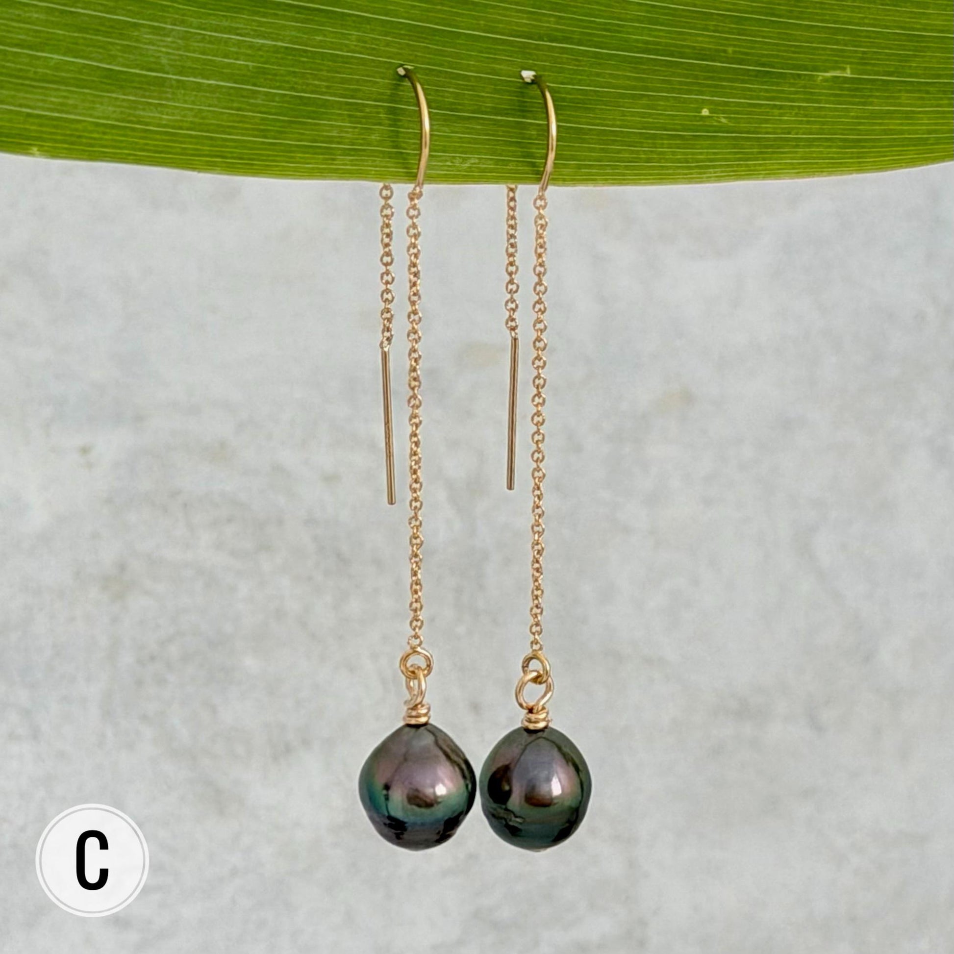Tahitian Pearl Threader Earrings: 14k Gold Filled Dangle Jewelry