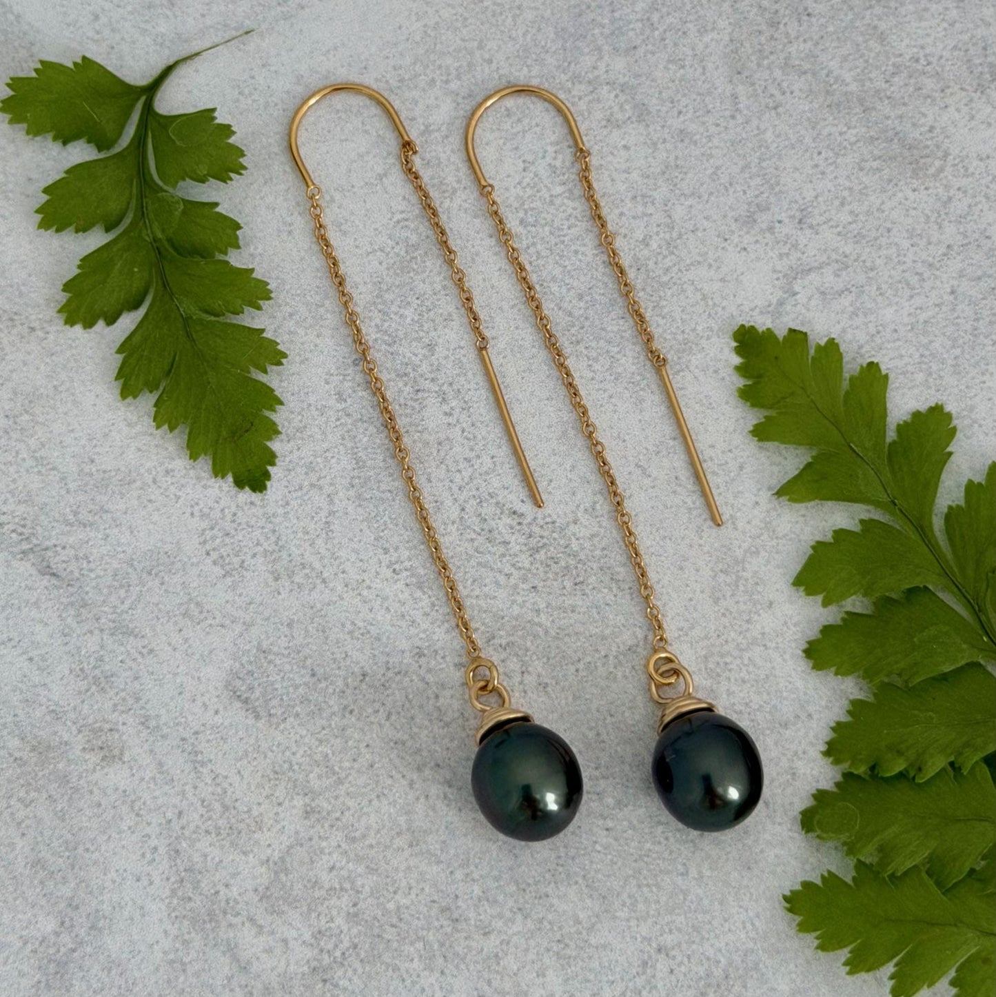 Tahitian Pearl Threader Earrings: 14k Gold Filled Dangle Jewelry