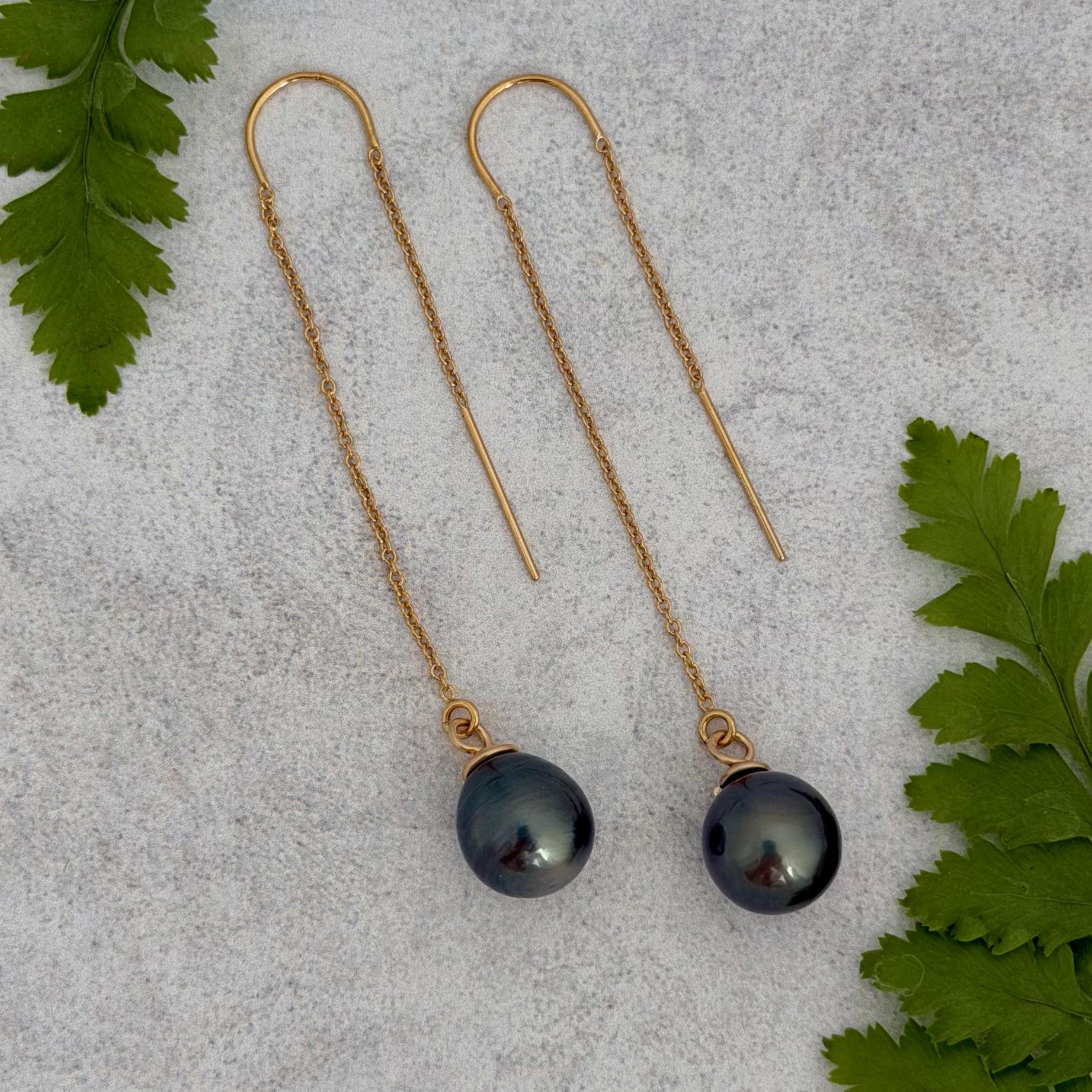 Tahitian Pearl Threader Earrings: 14k Gold Filled Dangle Jewelry