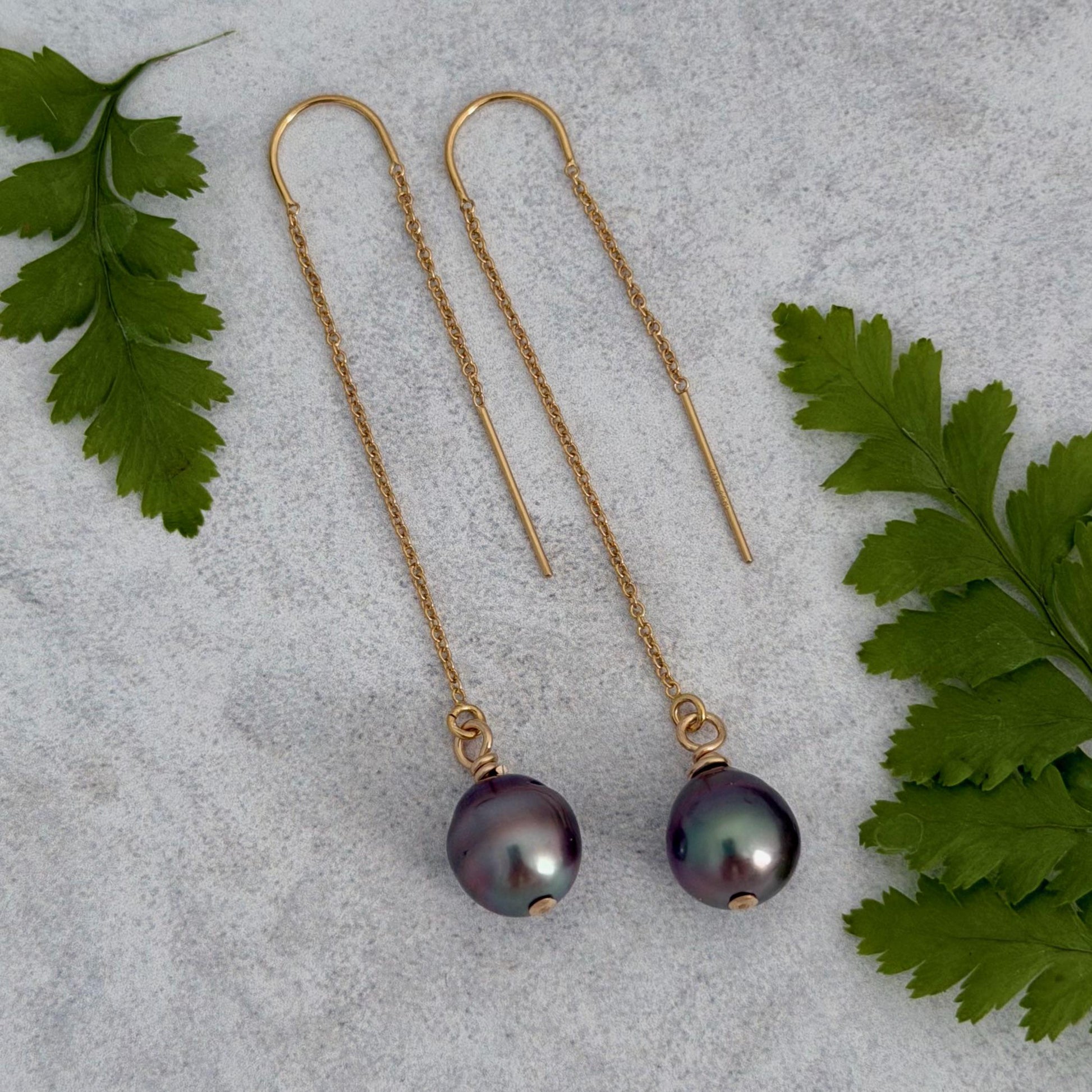 Tahitian Pearl Threader Earrings: 14k Gold Filled Dangle Jewelry