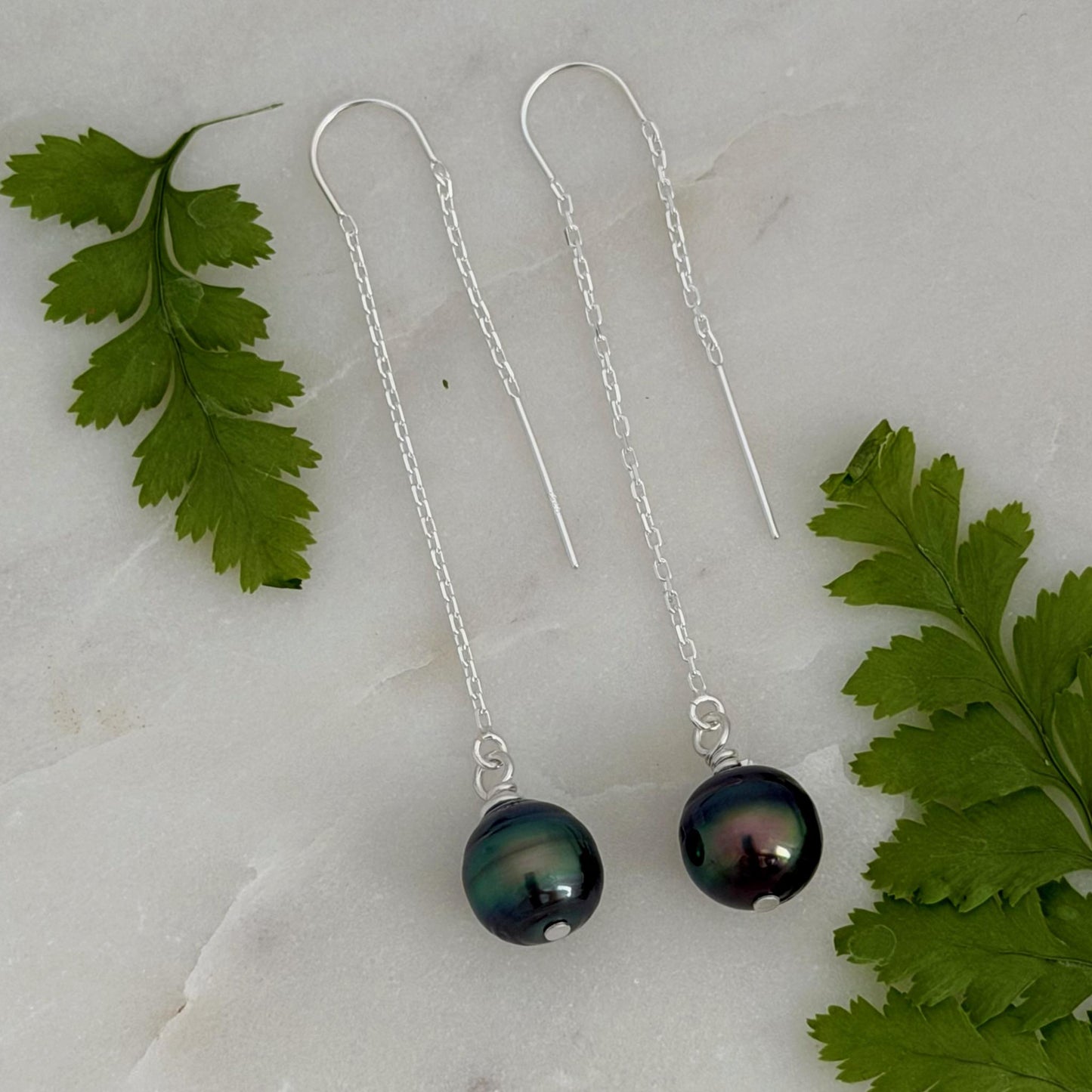 Tahitian Pearl Threader Earrings: Sterling silver Dangle Jewelry