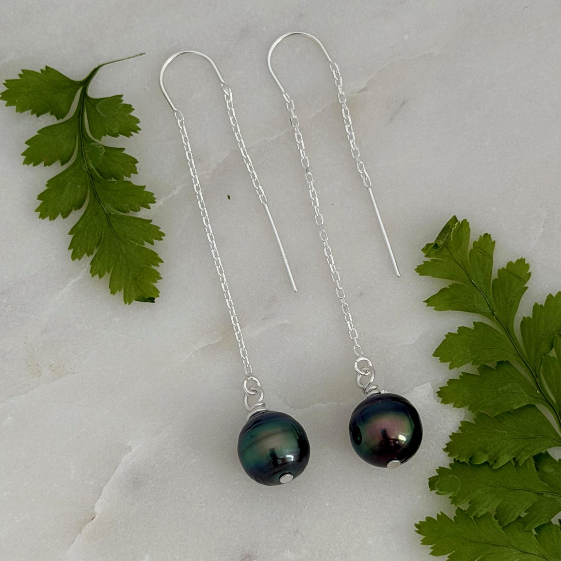Tahitian Pearl Threader Earrings: Sterling silver Dangle Jewelry