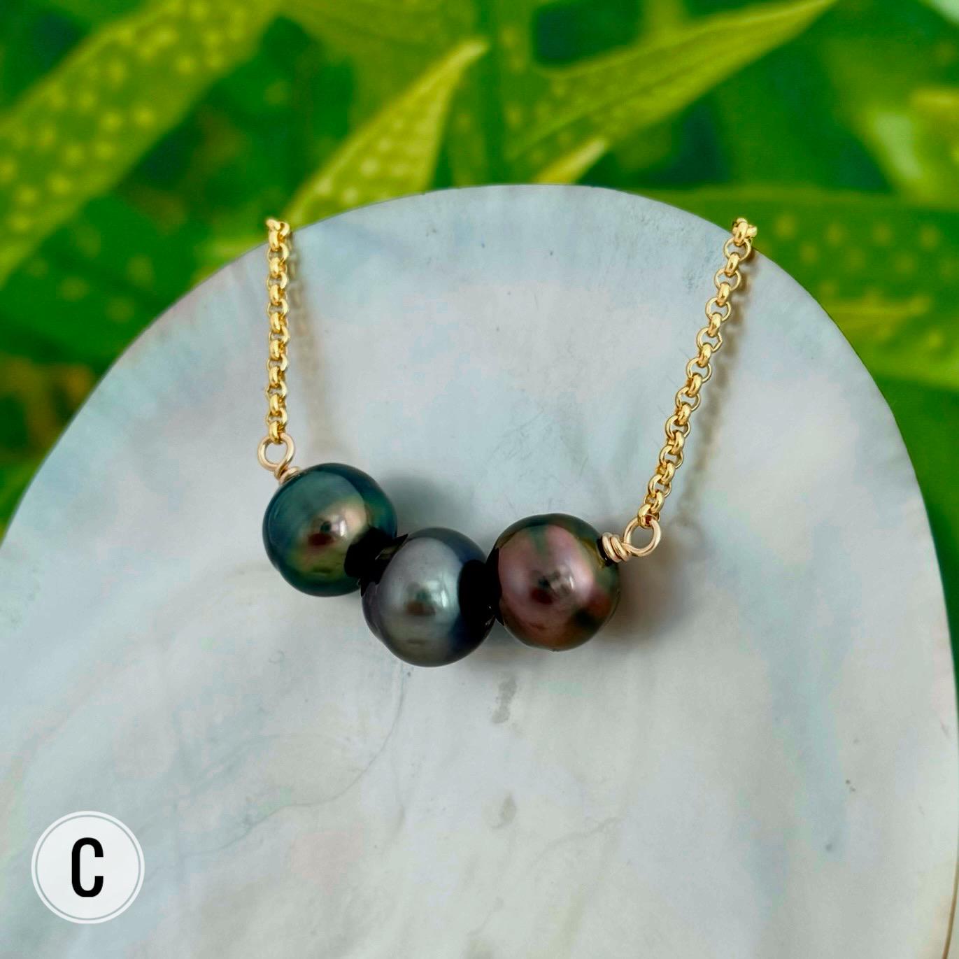 Tahitian pearl necklace 11mm+ multicolor — Purple Blue Pink Green color • Gold filled • Luxury jewelry