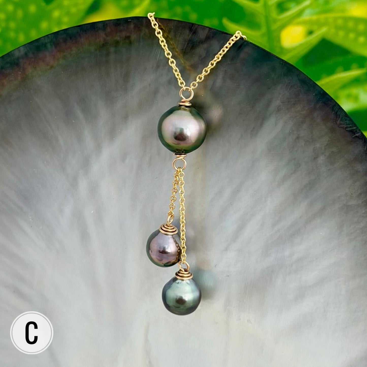 Multicolor Triple dangle Tahitian pearl necklace • Gold filled jewelry