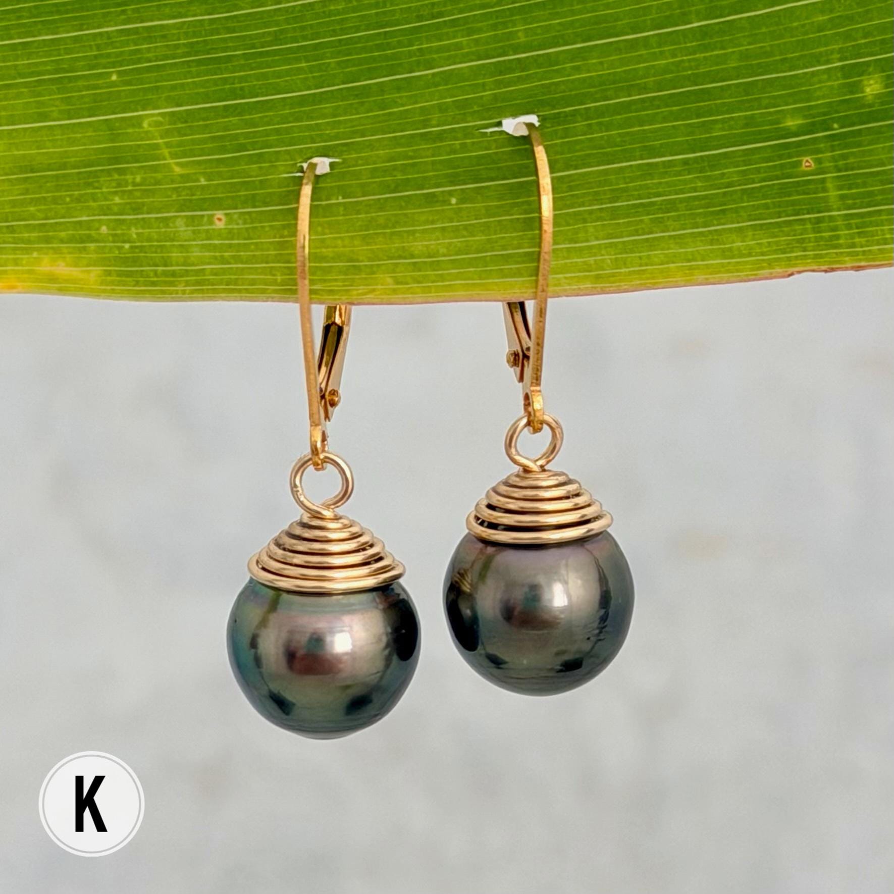 Tahitian Pearl Leverback Earrings • Gold filled dangle jewelry