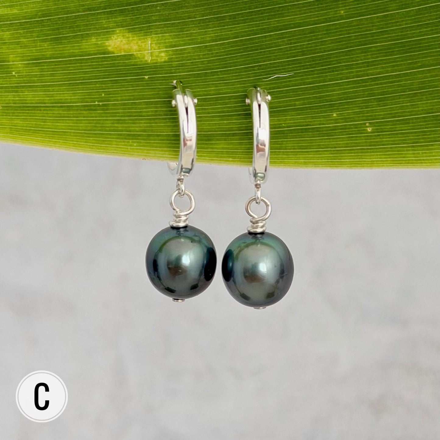 Tahitian pearl hoops • Huggies earrings • Sterling silver jewelry