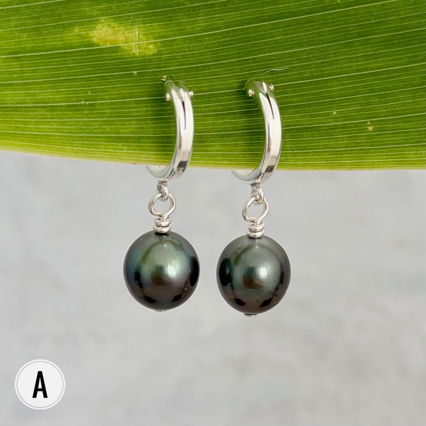 Tahitian pearl hoops • Huggies earrings • Sterling silver jewelry