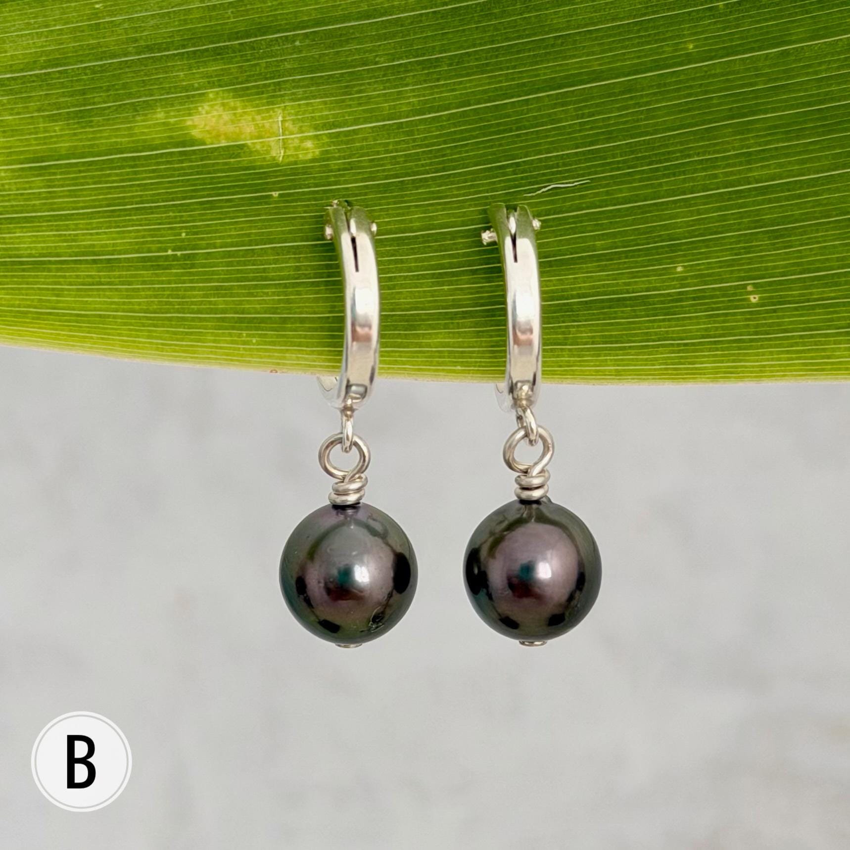 Tahitian pearl hoops • Huggies earrings • Sterling silver jewelry