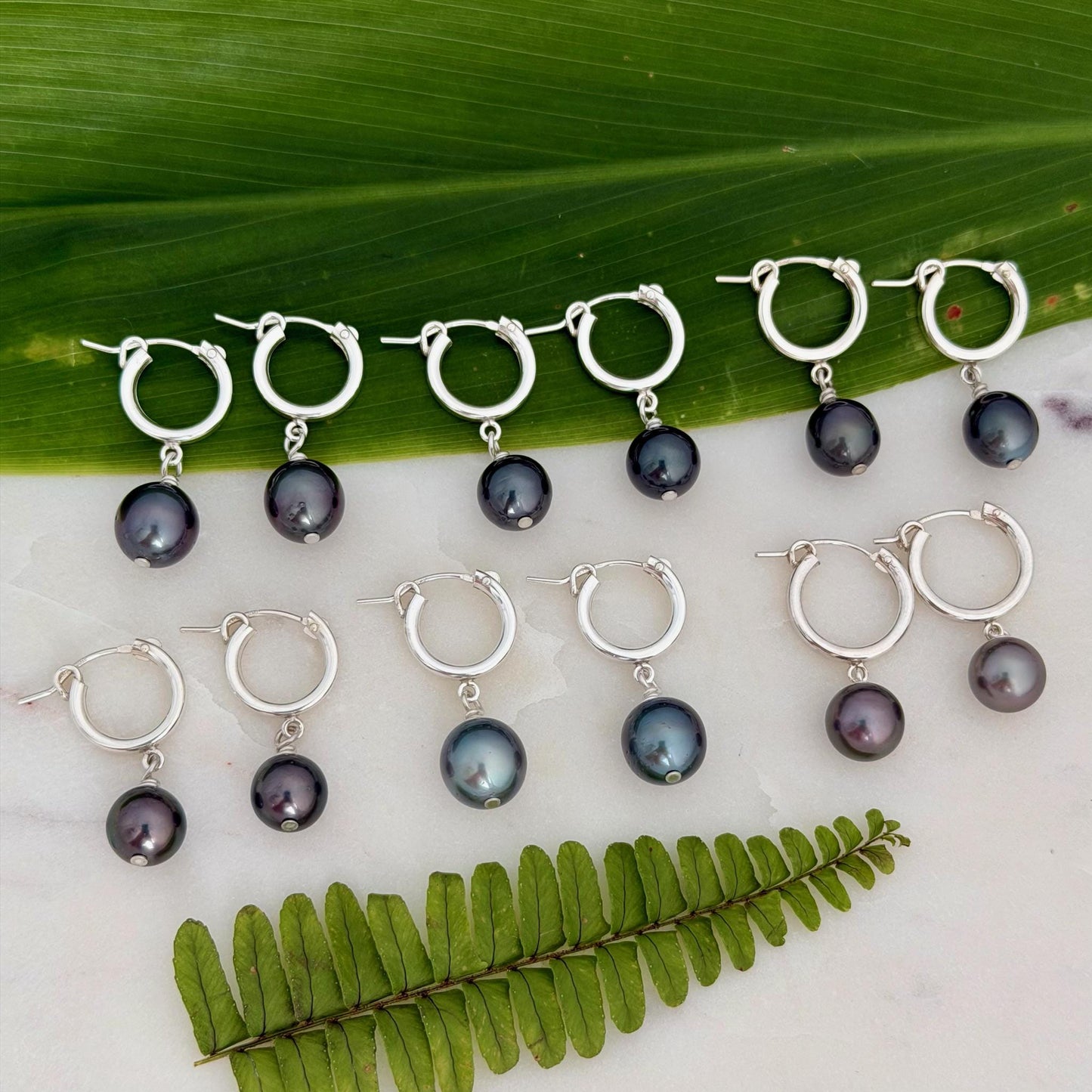 Tahitian pearl hoops • Huggies earrings • Sterling silver jewelry