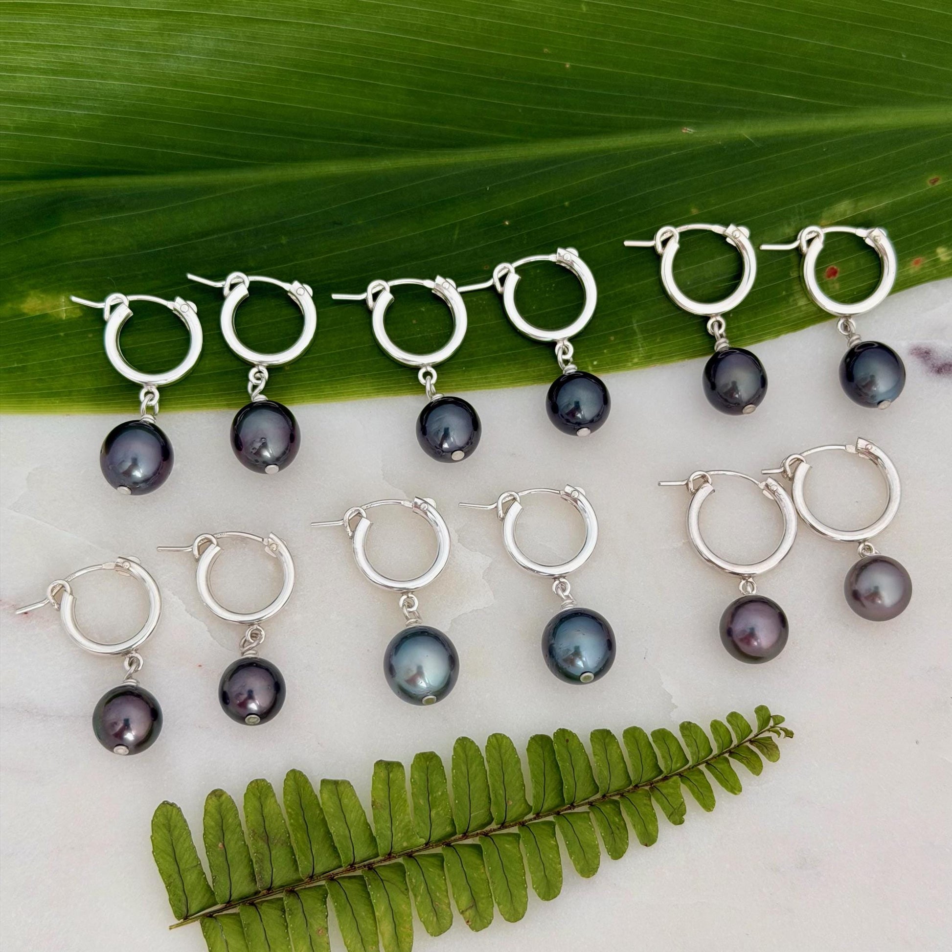 Tahitian pearl hoops • Huggies earrings • Sterling silver jewelry
