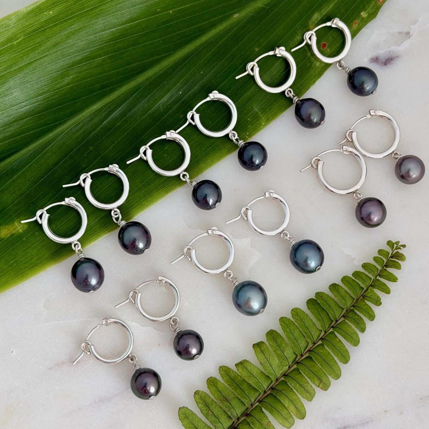 Tahitian pearl hoops • Huggies earrings • Sterling silver jewelry