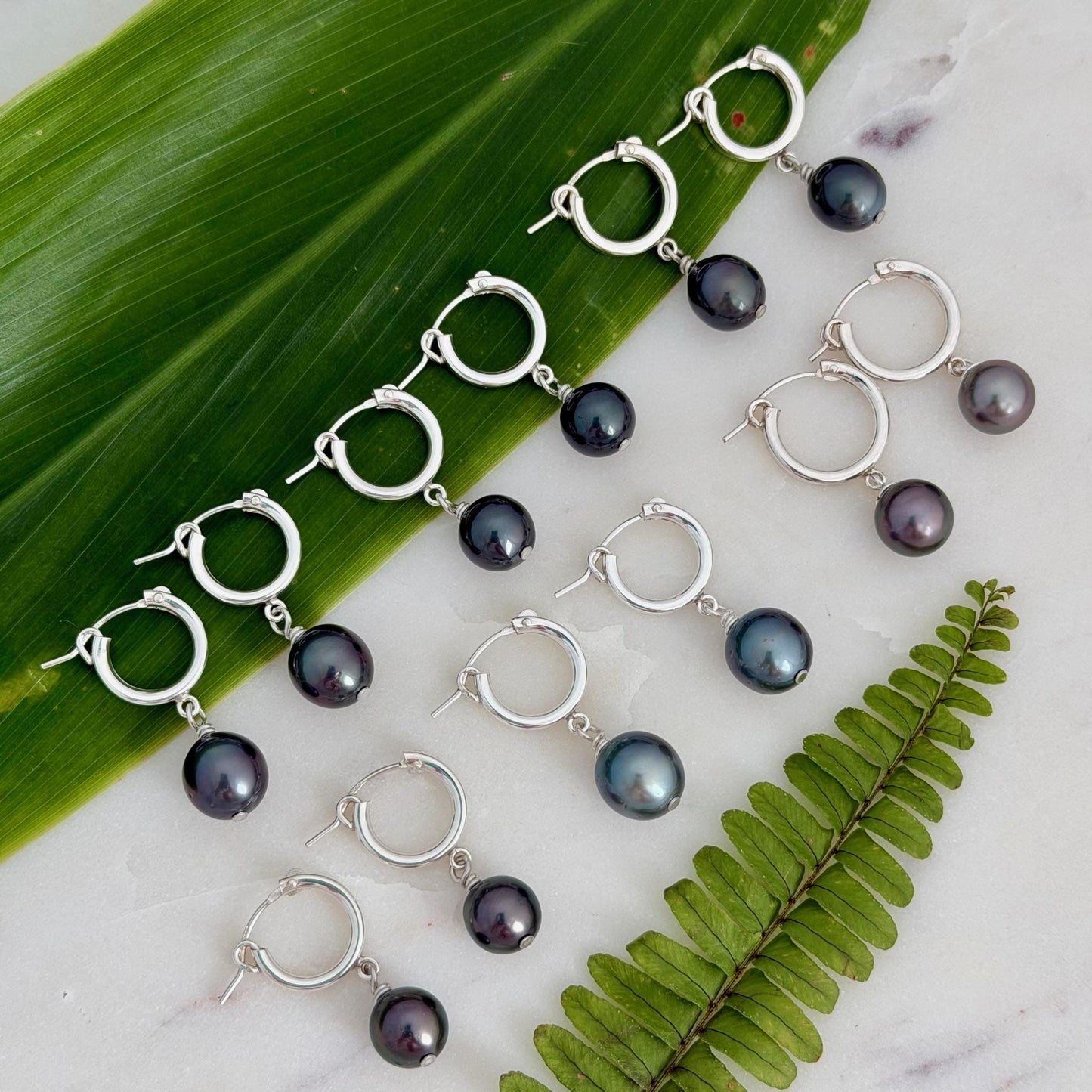 Tahitian pearl hoops • Huggies earrings • Sterling silver jewelry