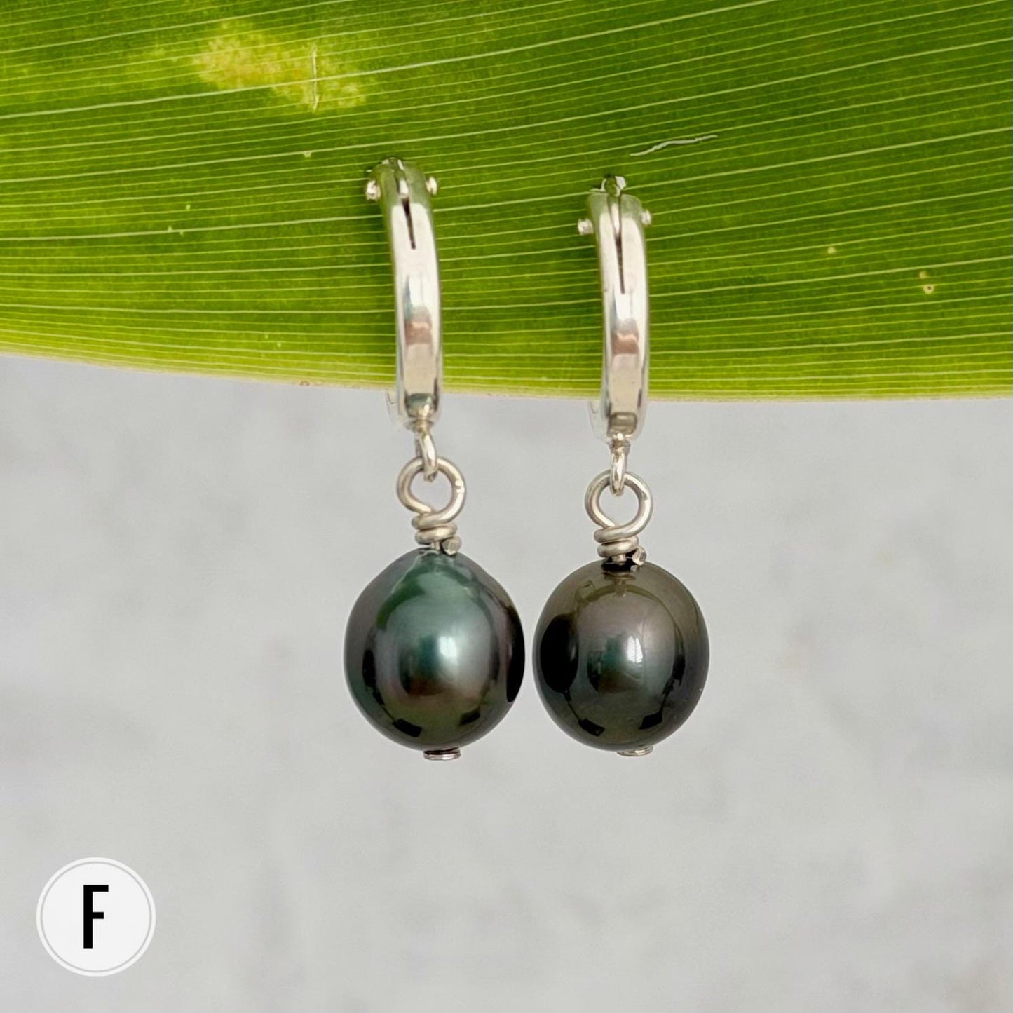 Tahitian pearl hoops • Huggies earrings • Sterling silver jewelry