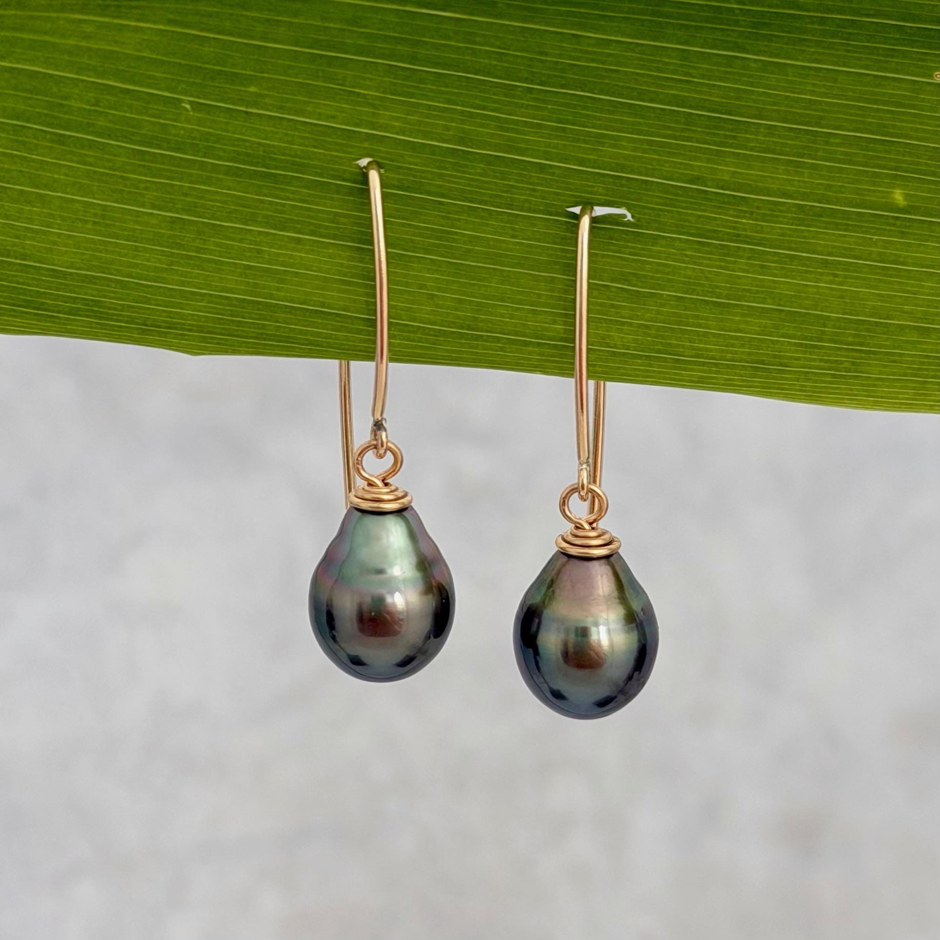 Tahitian Pearl Dangle Earrings • Gold filled and sterling silver hooks • Marquise Style